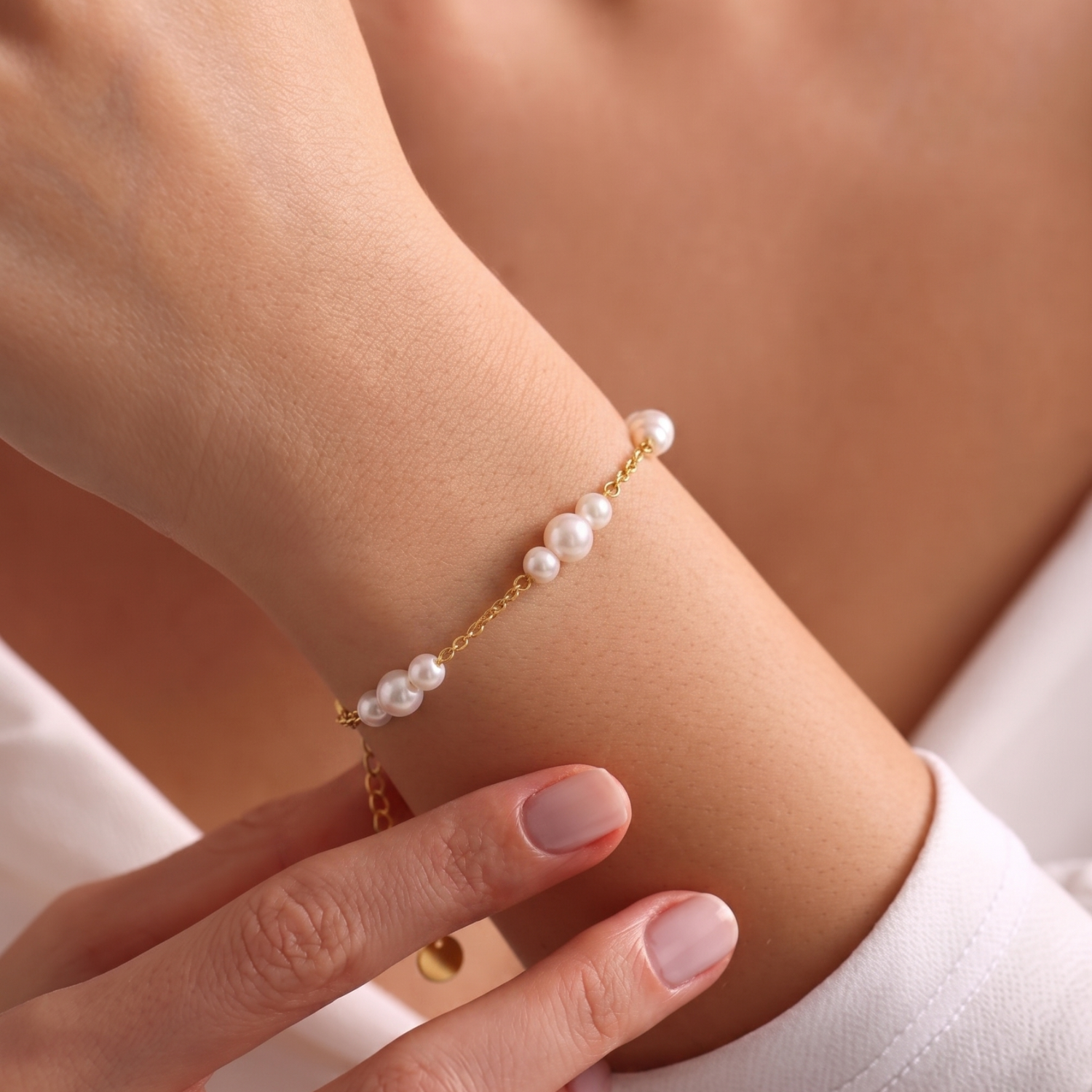 Minimalist Pearl Chain Bracelet with Adjustable Extender jltb0992