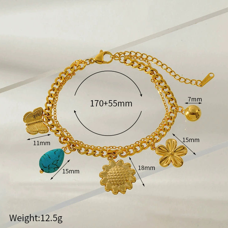 Layered Flower & Turquoise Bracelet JLTB1000