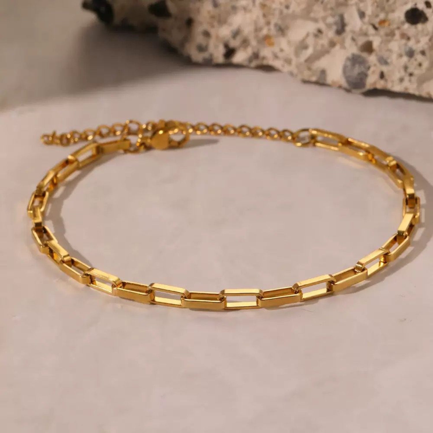 Gold Rectangle Paperclip Link Bracelet JLTB1010