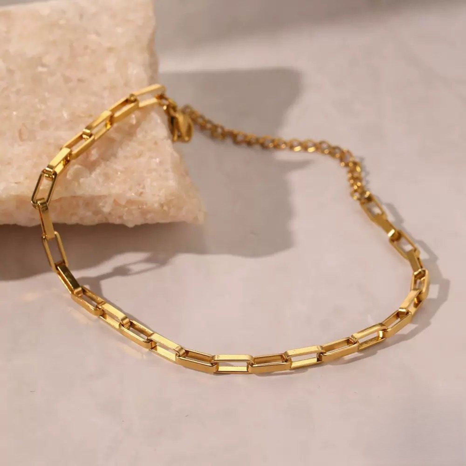 Gold Rectangle Paperclip Link Bracelet JLTB1010