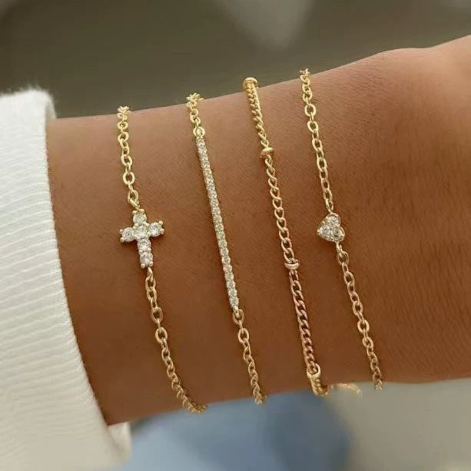 Delicate Gold Sparkling Bracelet Set JLTB1011 (Pack of 4)