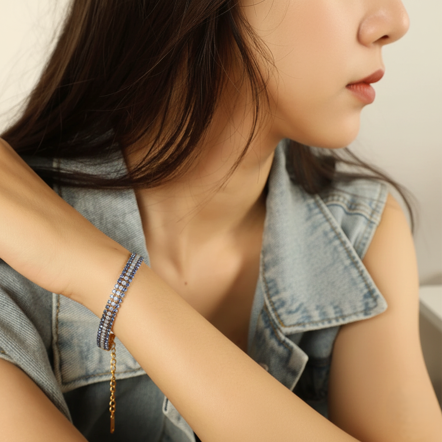 Triple Row Blue Crystal Bracelet JLTB1020