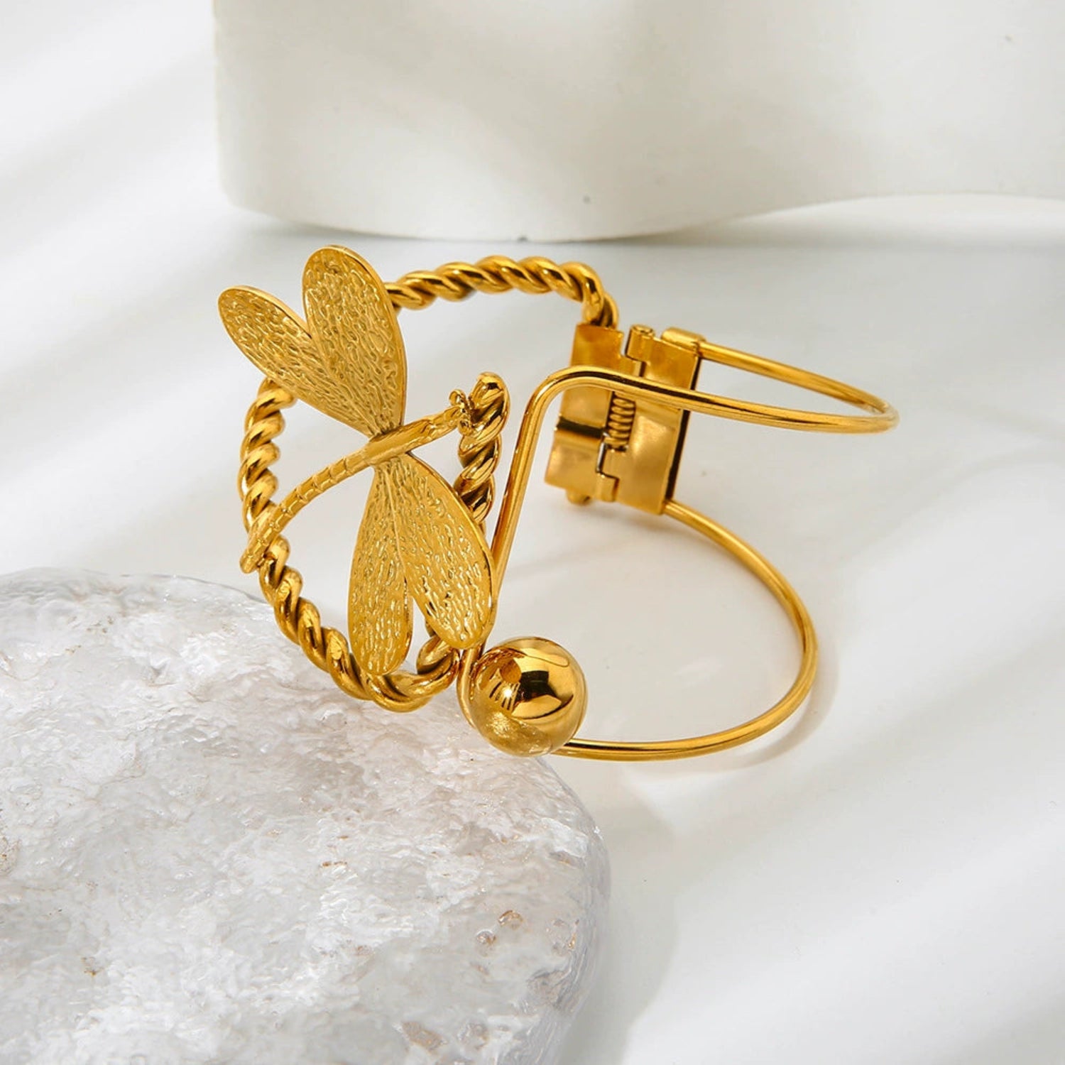 Gold Dragonfly Twisted Cuff Bangle JLTB1021