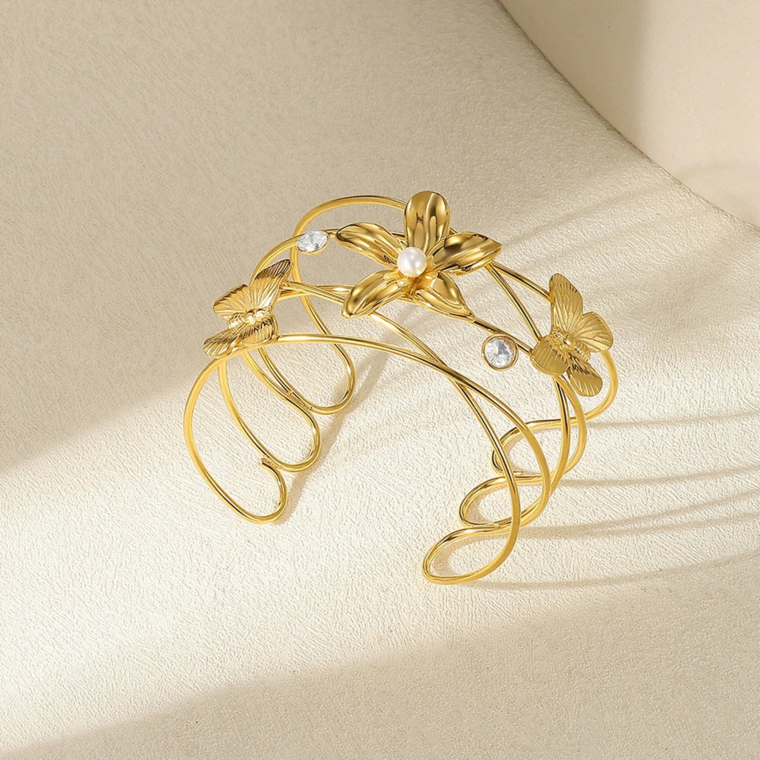Whimsical Gold Butterfly Flower Cuff JLTB1023