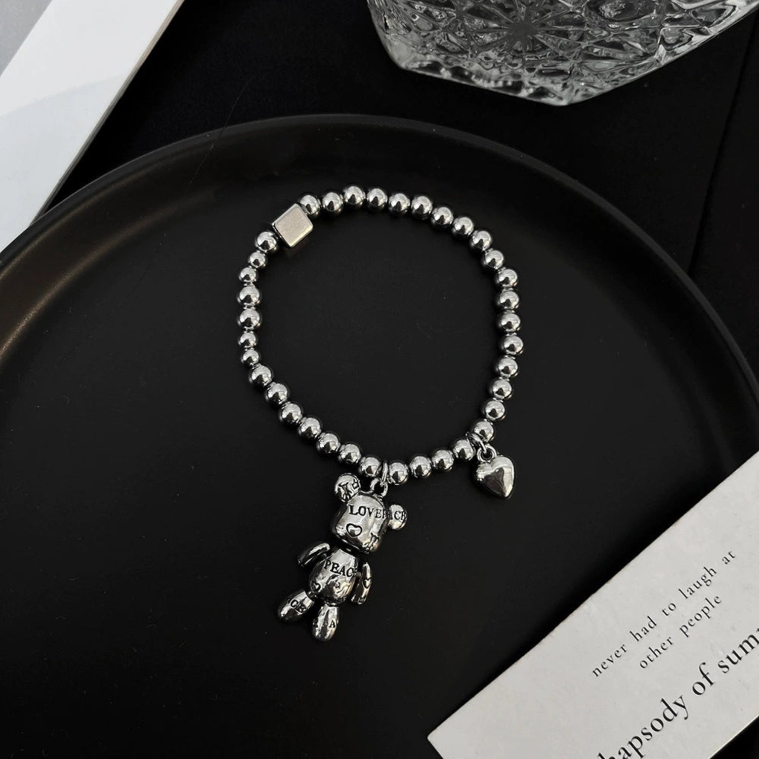 Silver Teddy Bear Heart Bracelet JLTB1032