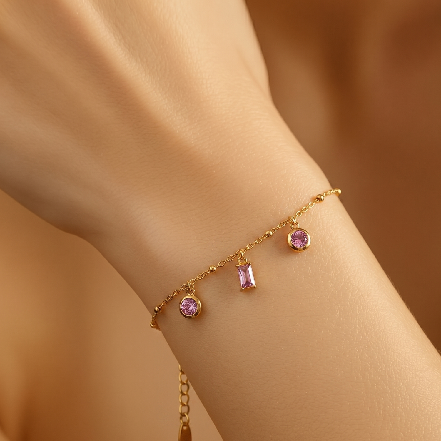 Pink Crystal Gold Charm Bracelet JLTB1034