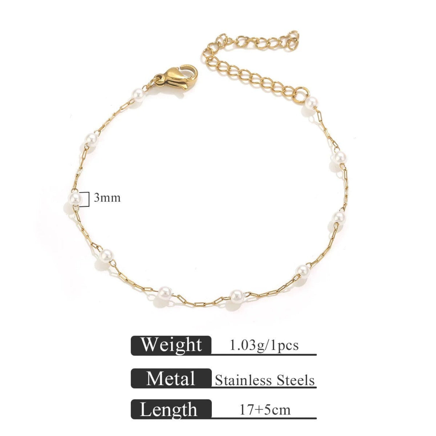 Dainty Gold Pearl Station Bracelet JLTB1039