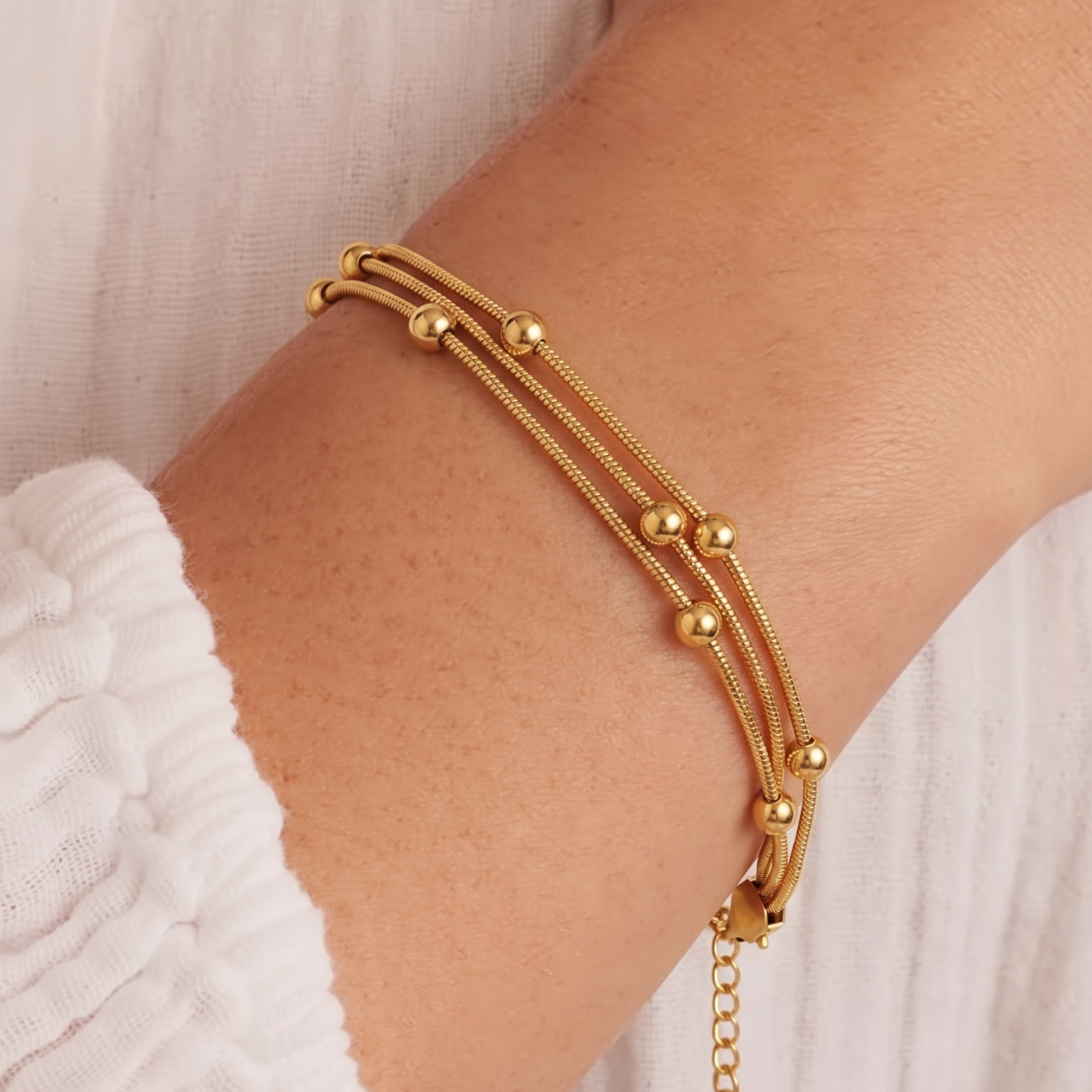 Gold Triple Layer Bead Bracelet JLTB1046