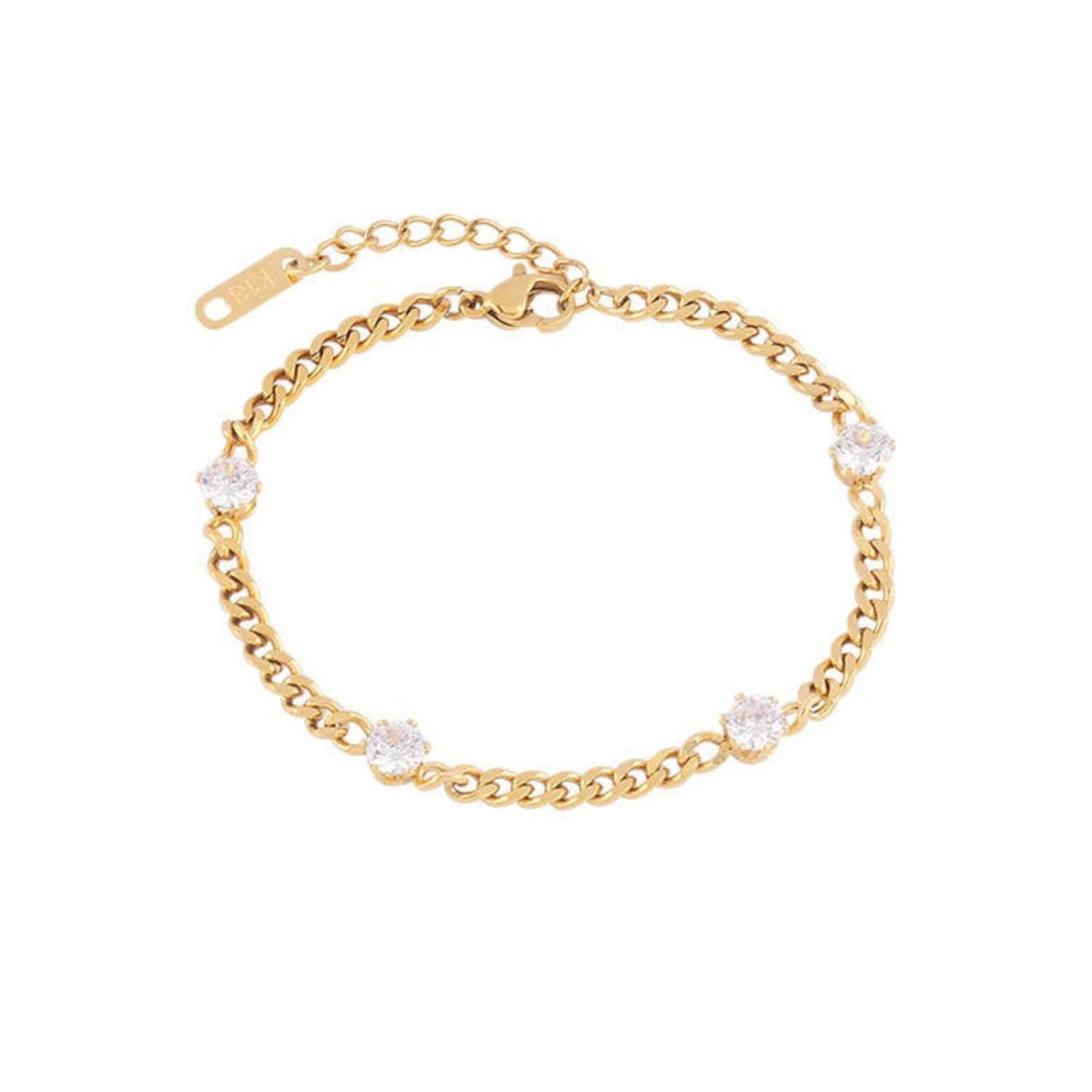 Gold Curb Chain Crystal Bracelet JLTB1048