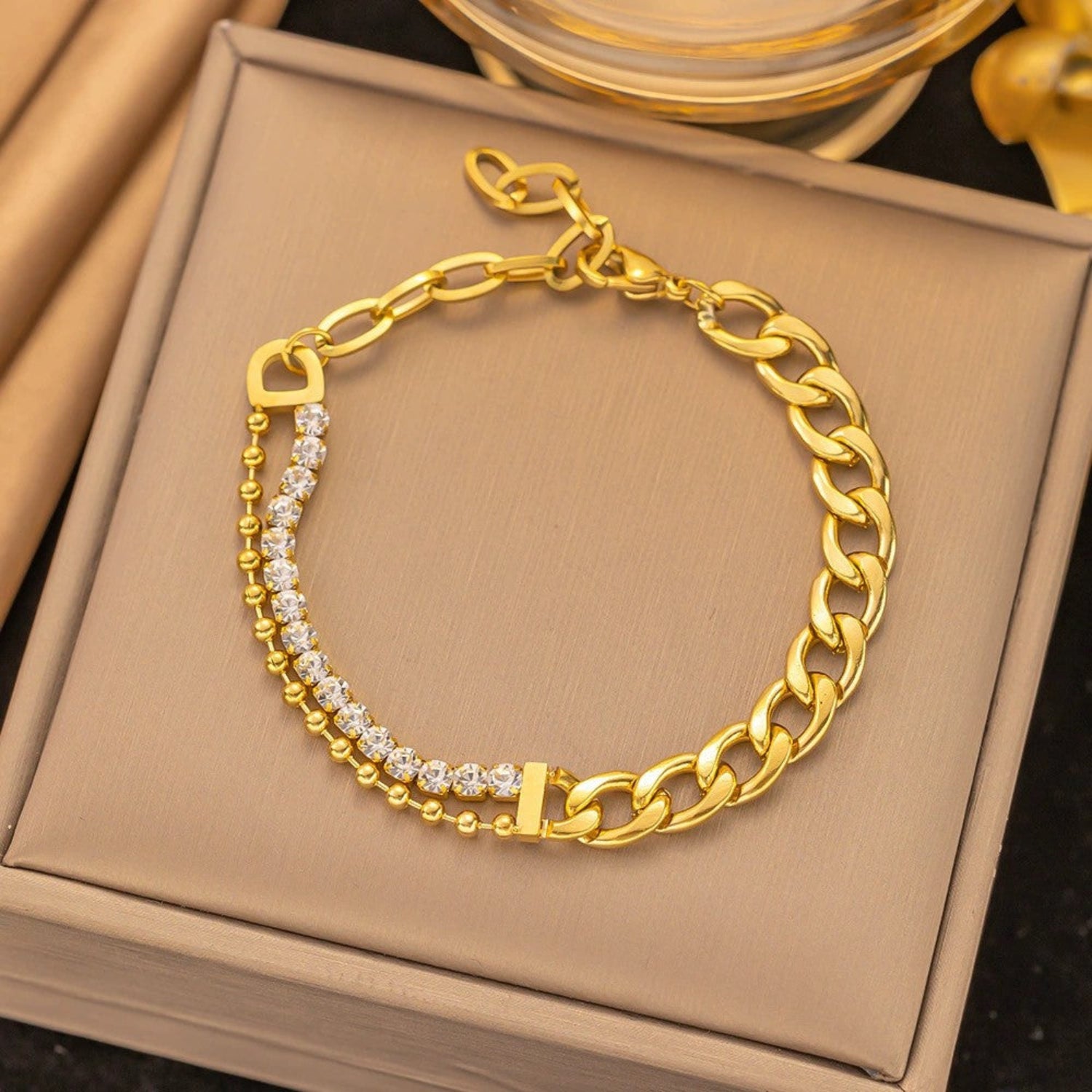 Gold Curb Tennis Chain Bracelet JLTB1049