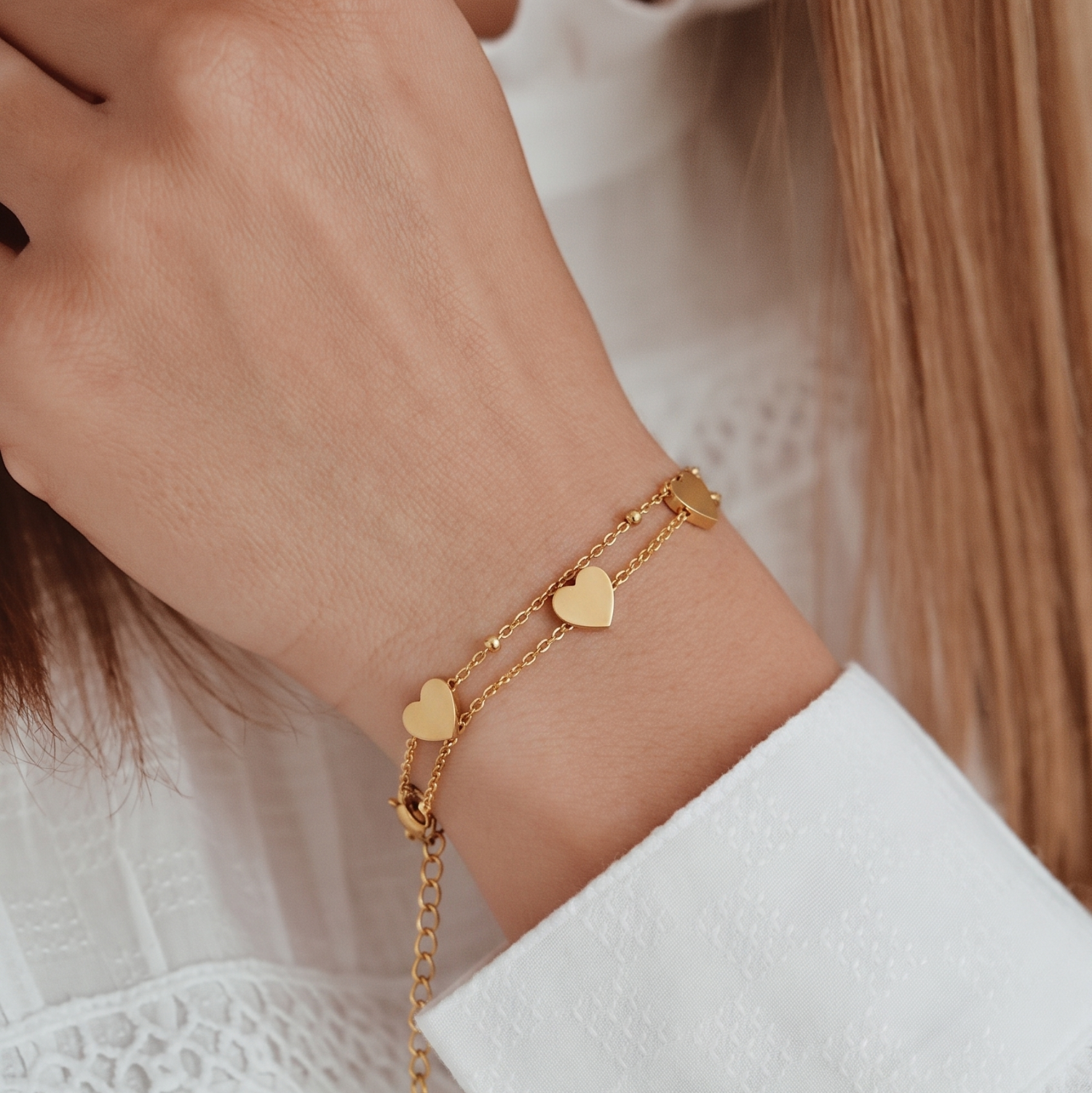 Gold Double Layer Heart Bracelet JLTB1051