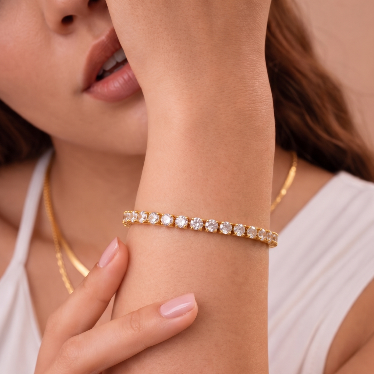 Gold Bezel Solitaire Tennis Bracelet JLTB1056