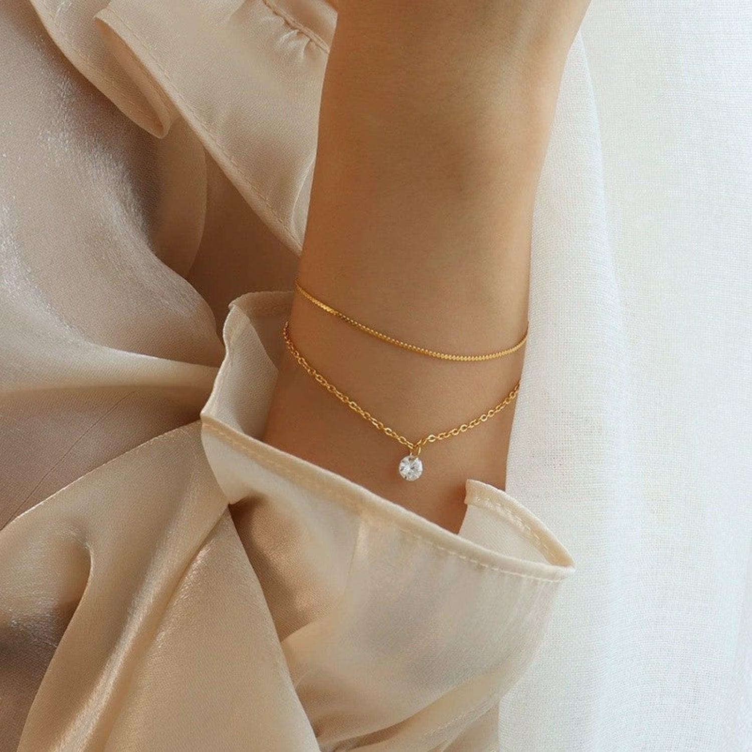 Gold Double Layer Solitaire Bracelet JLTB1057