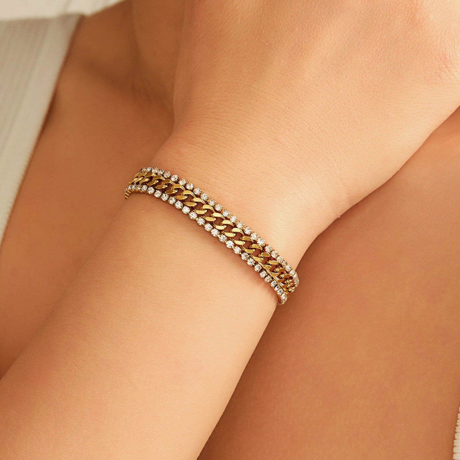 Gold Triple-Row Crystal Bracelet JLTB1071