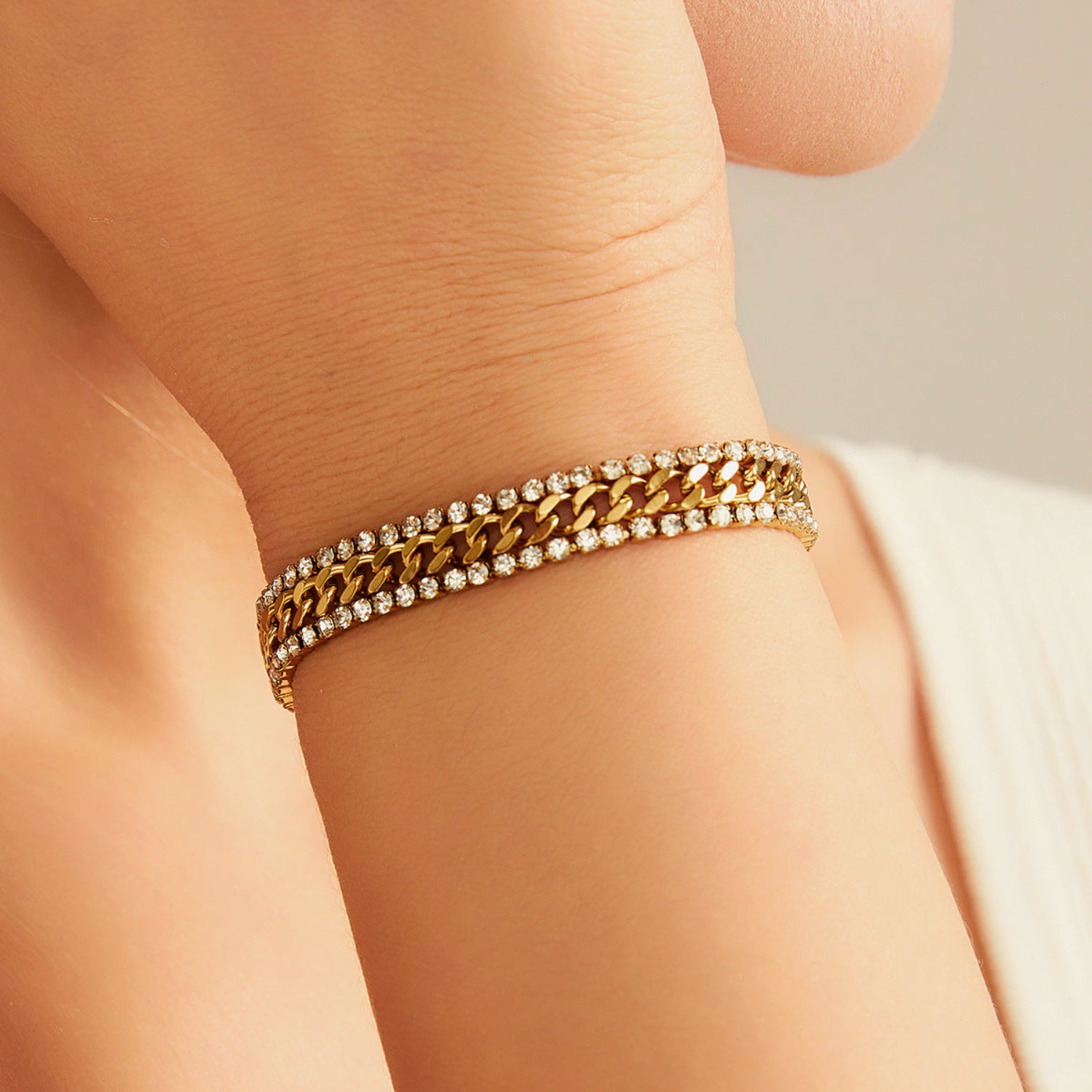 Gold Triple-Row Crystal Bracelet JLTB1071