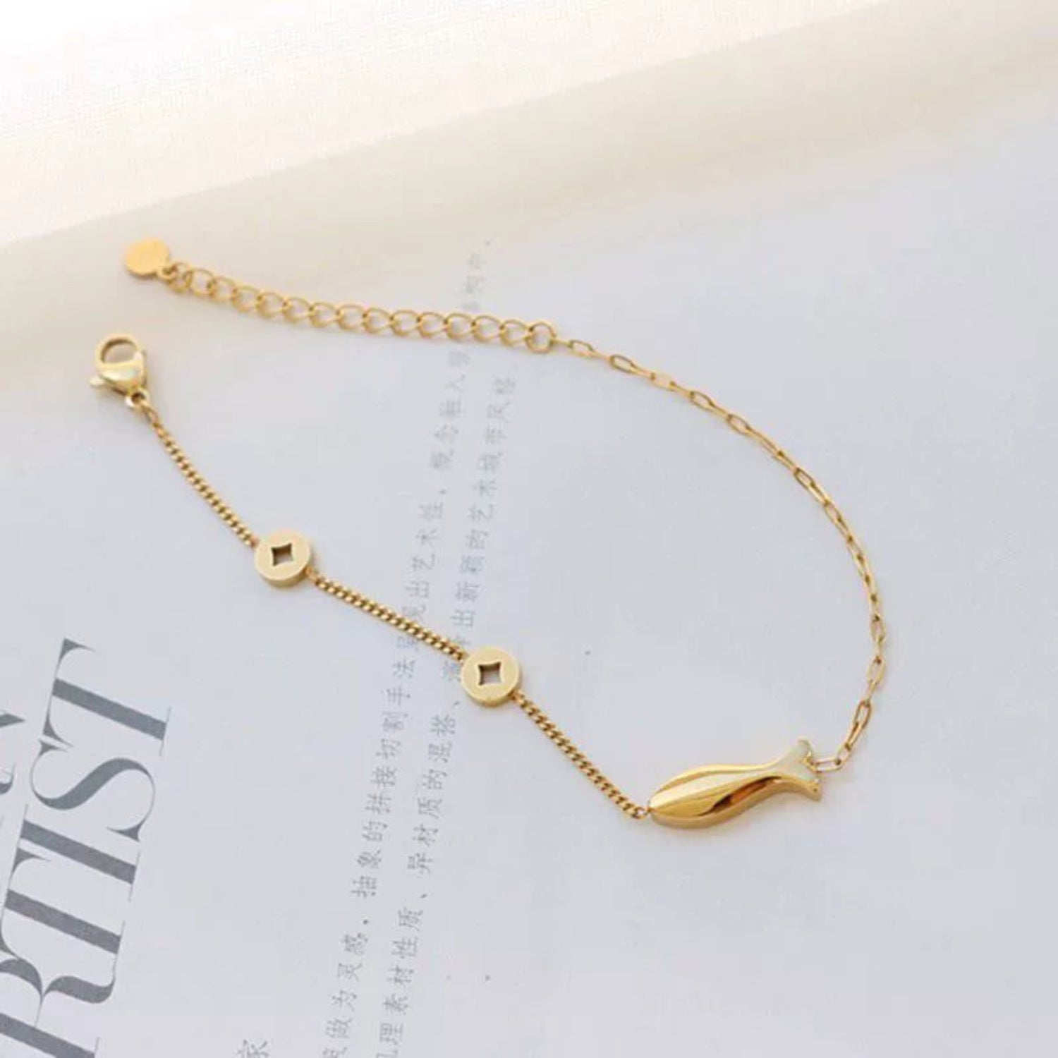 Gold Fish Coin Charm Bracelet JLTB1075