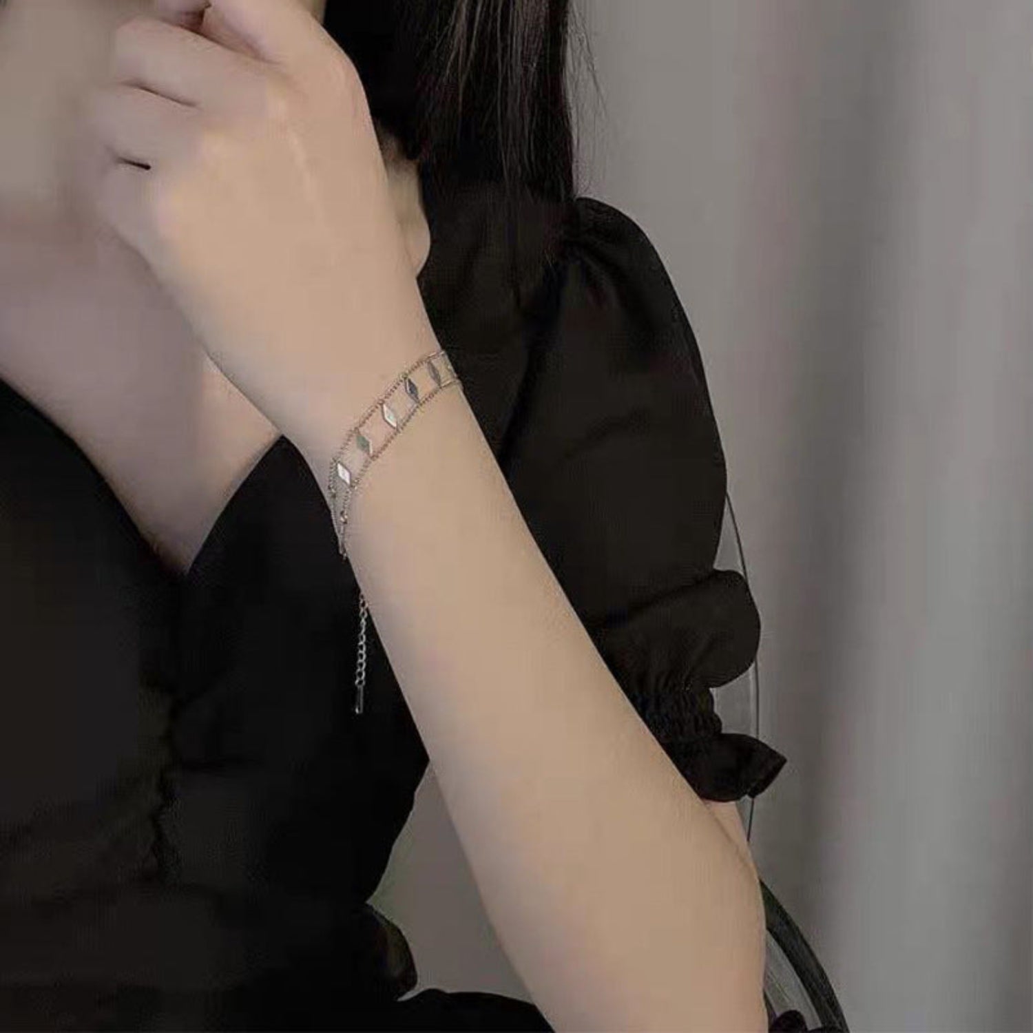 Silver Rhombus Double Chain Bracelet JLTB1078