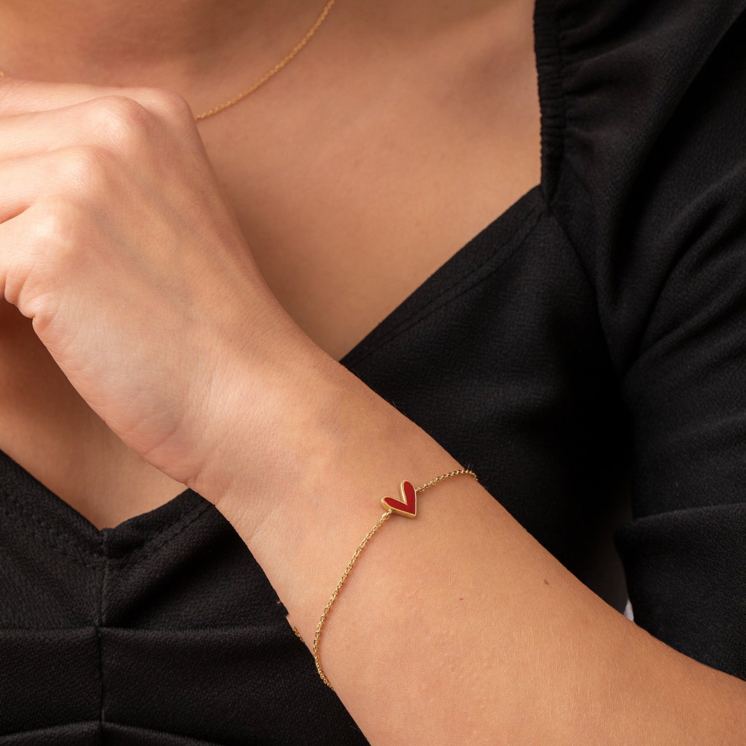 Gold Red Heart Enamel Bracelet JLTB1079