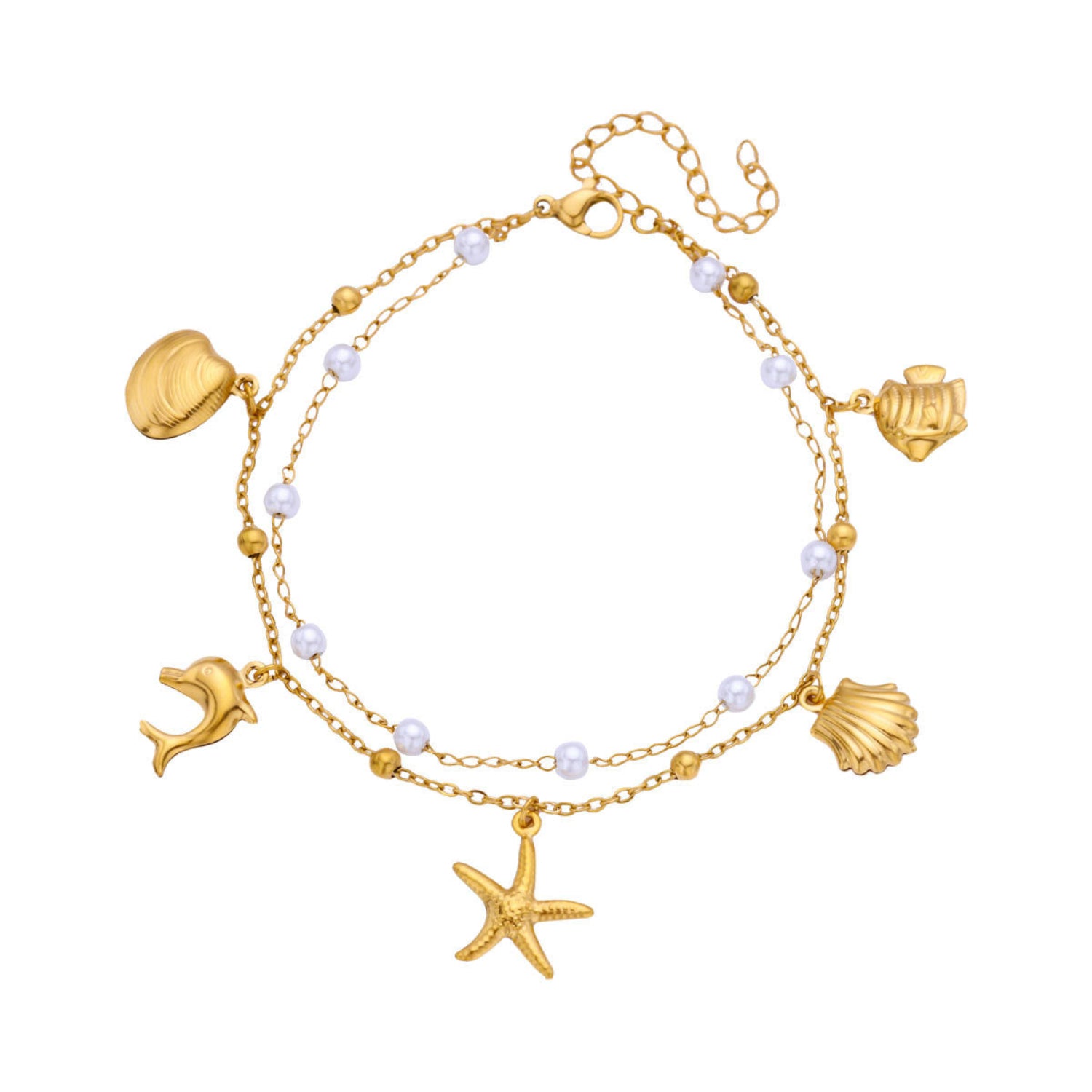 Gold Nautical Pearl Charm Bracelet JLTB1080