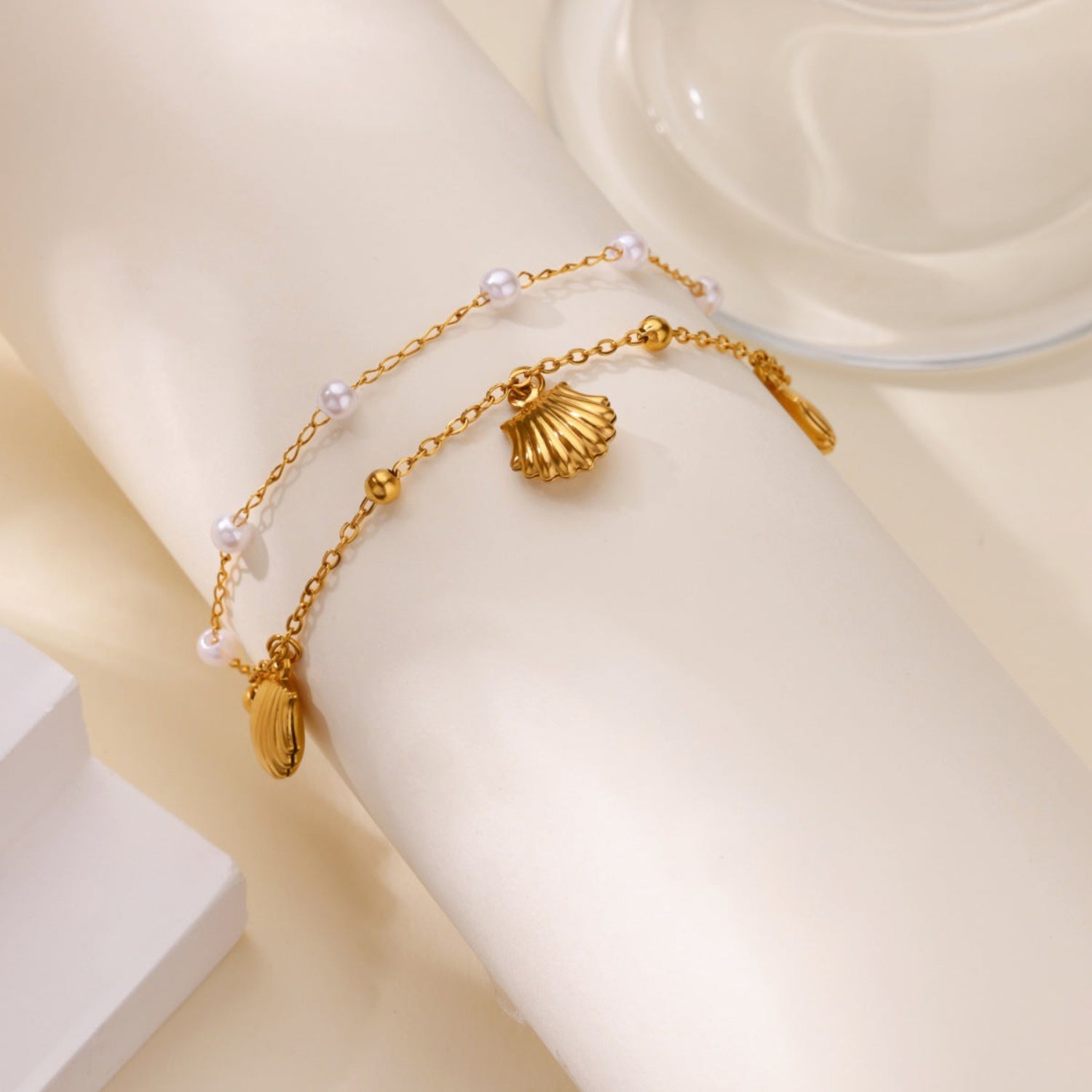 Gold Nautical Pearl Charm Bracelet JLTB1080