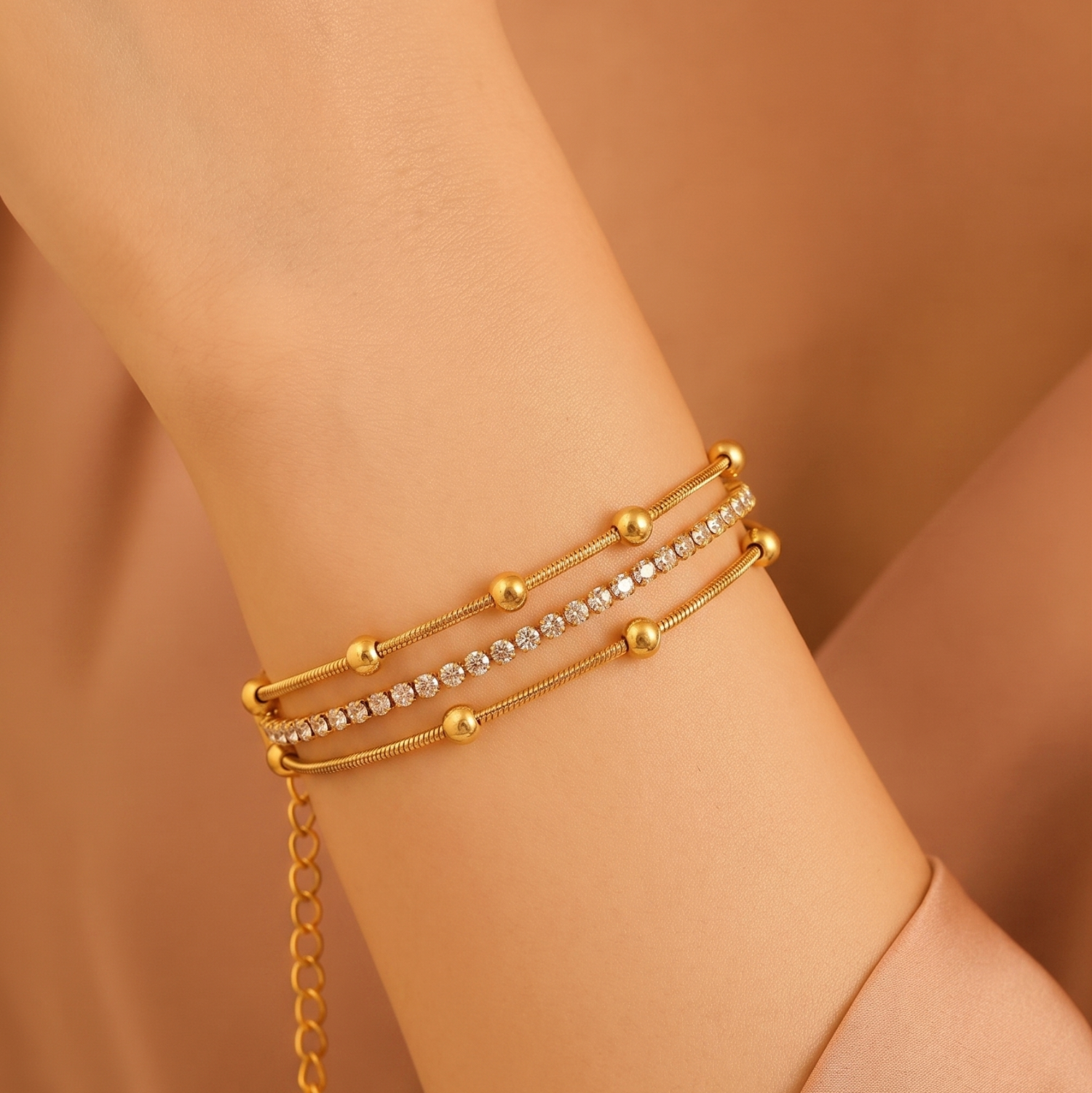 Gold Triple Layer Crystal Bracelet JLTB1081
