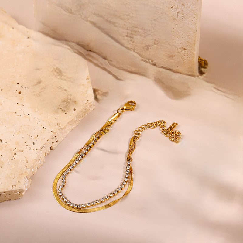 Gold Layered Herringbone Tennis Bracelet JLTB1082