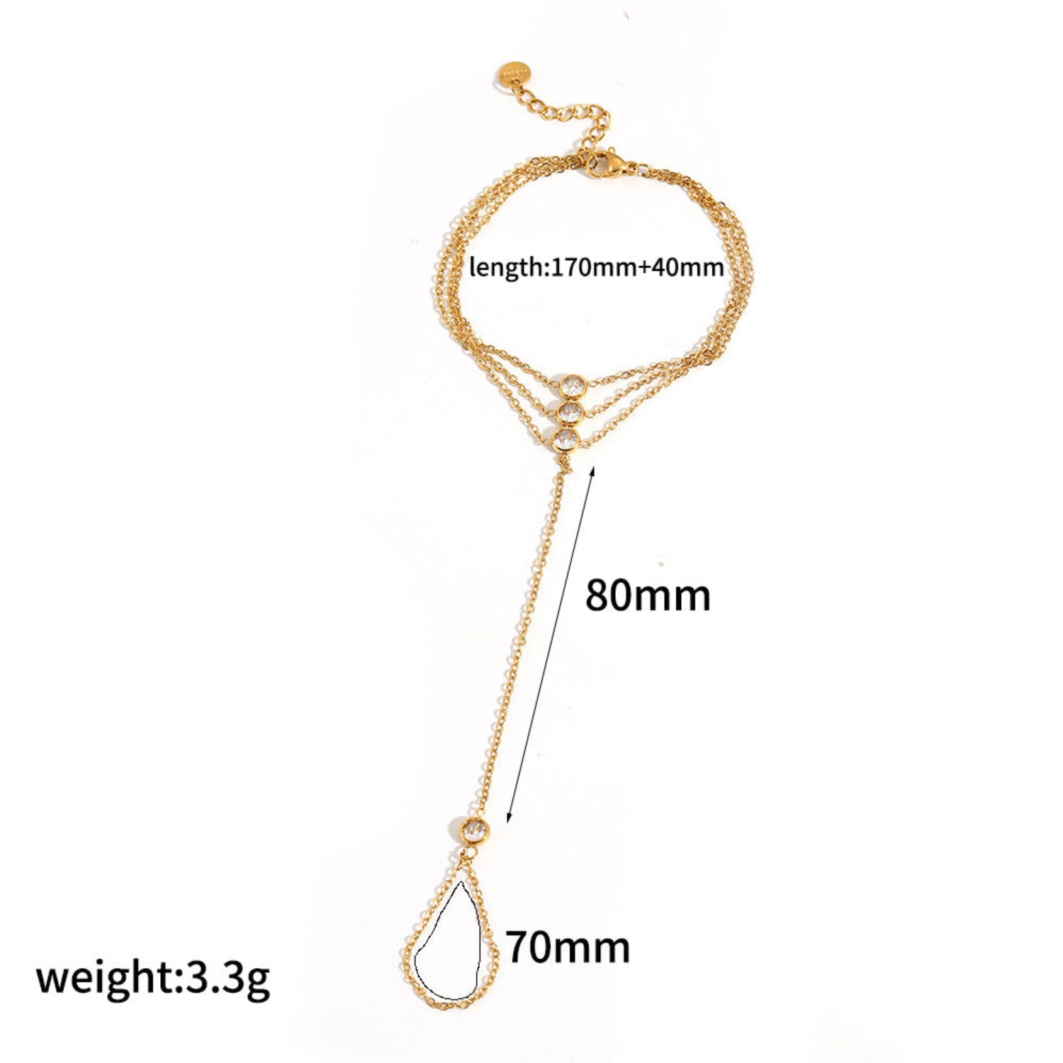 Gold Triple-Strand Crystal Hand Bracelet JLTB1084