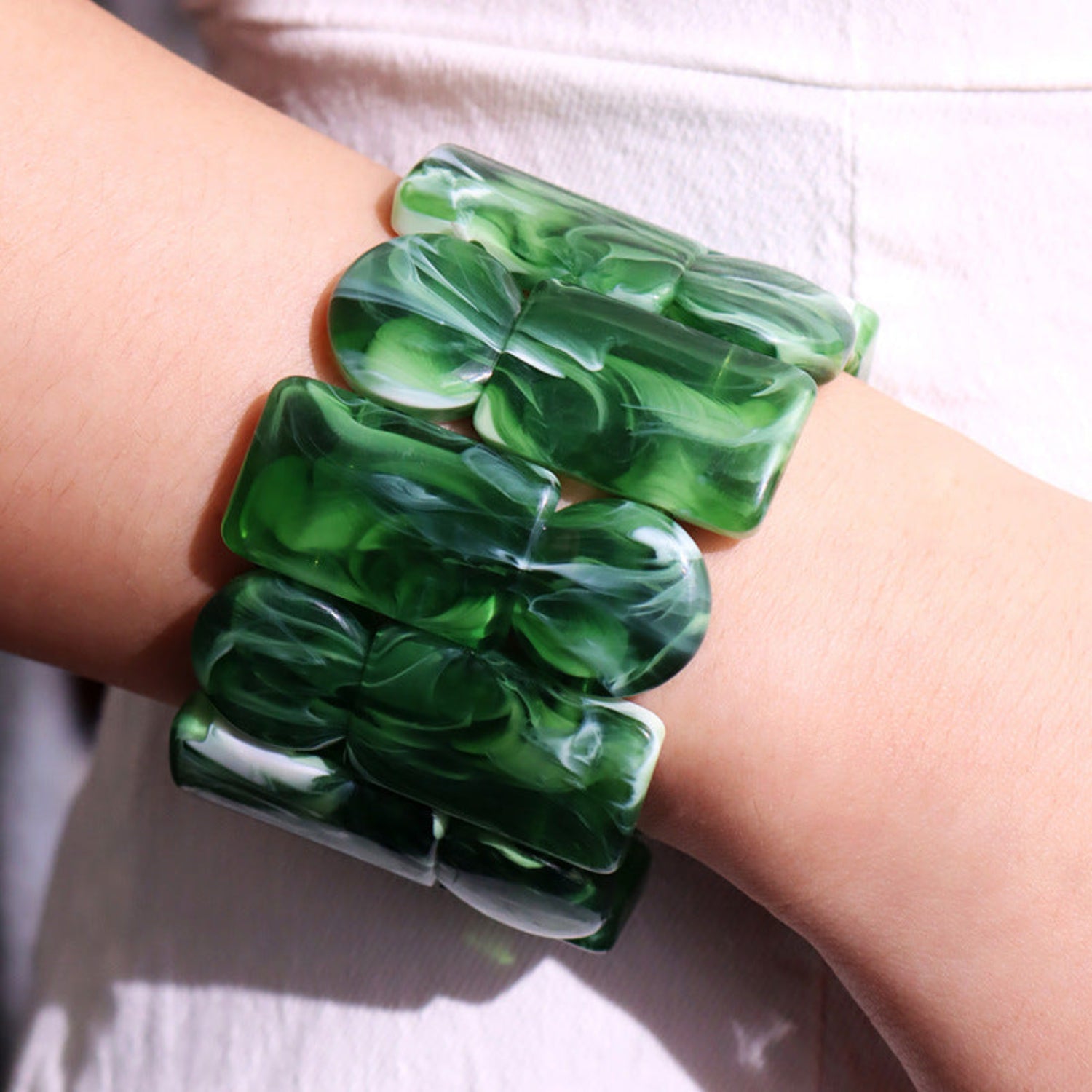 Green Marble Resin Stretch Bracelet JLTB1088