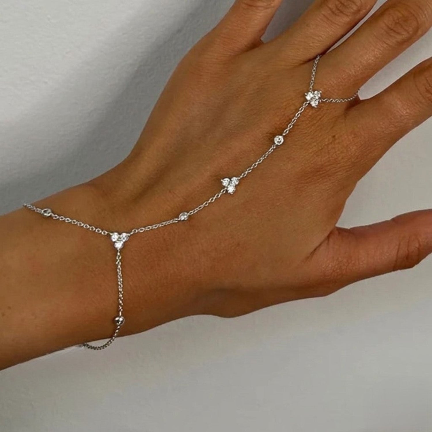 Silver Crystal Cluster Hand Bracelet JLTB1098