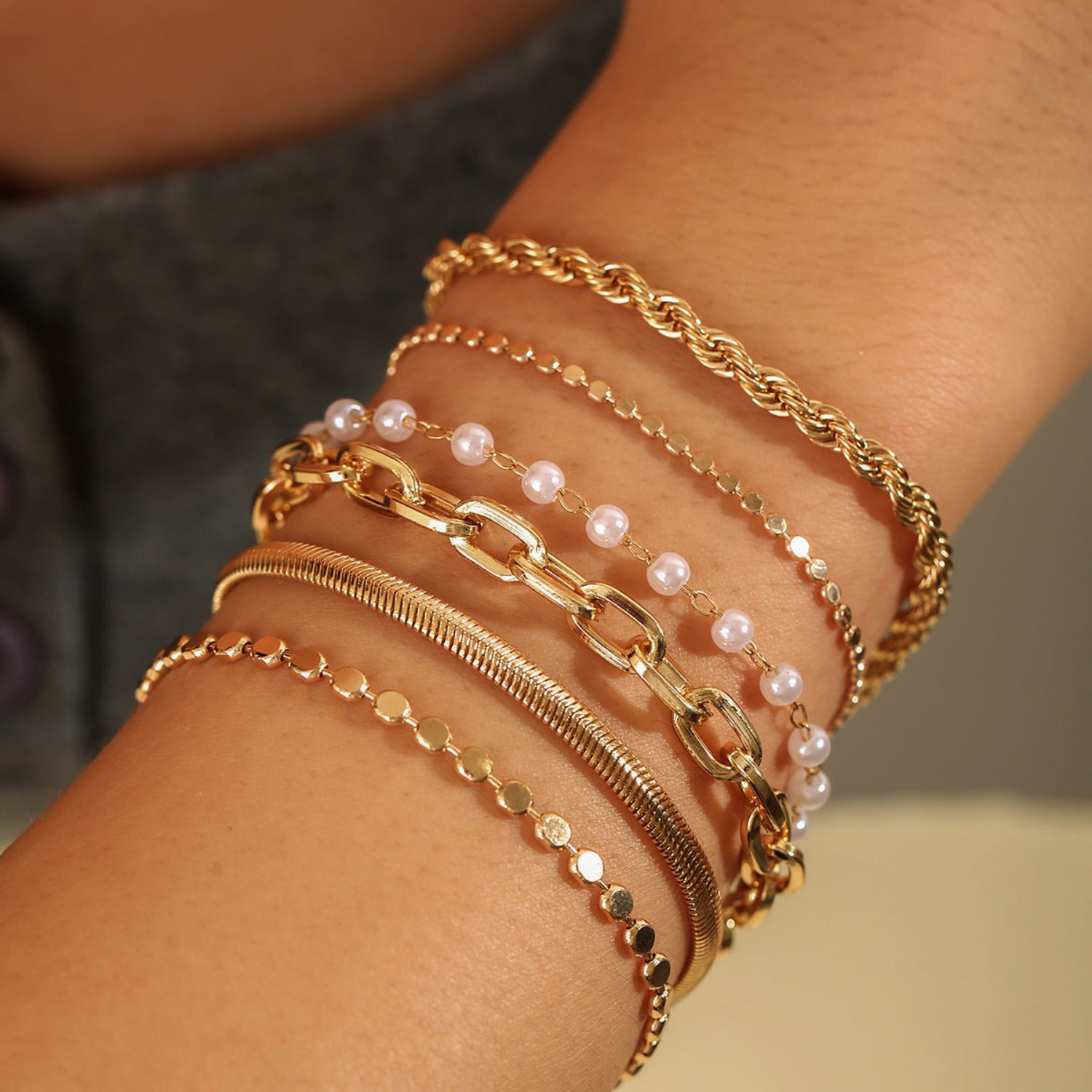 Gold Layered Pearl Bracelet Set JLTB1102