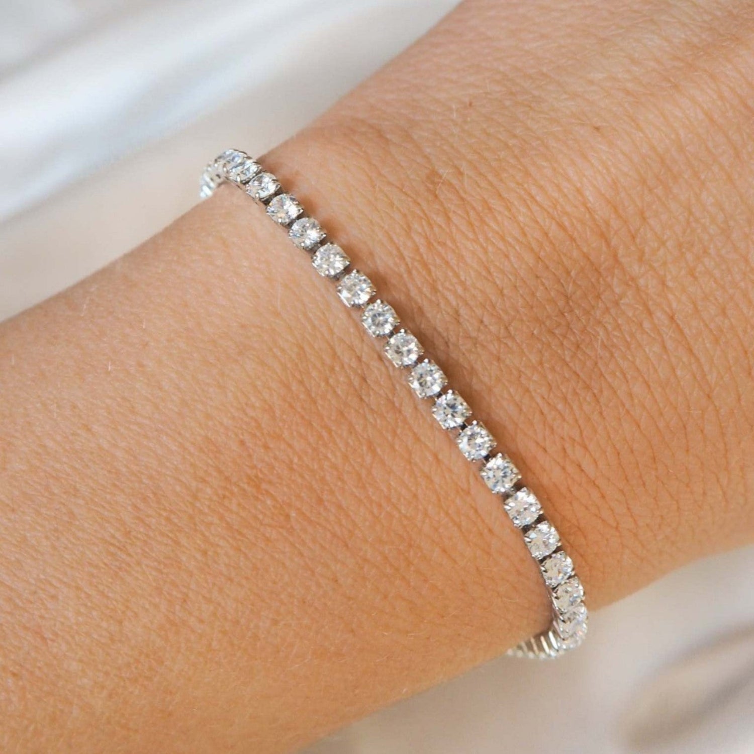 Silver Dainty Crystal Tennis Bracelet JLTB1103