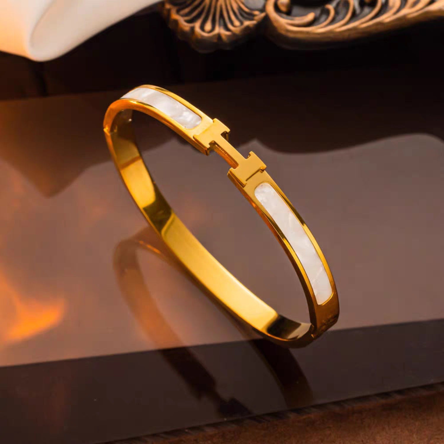 Gold White H Inlay Bangle JLTB1104