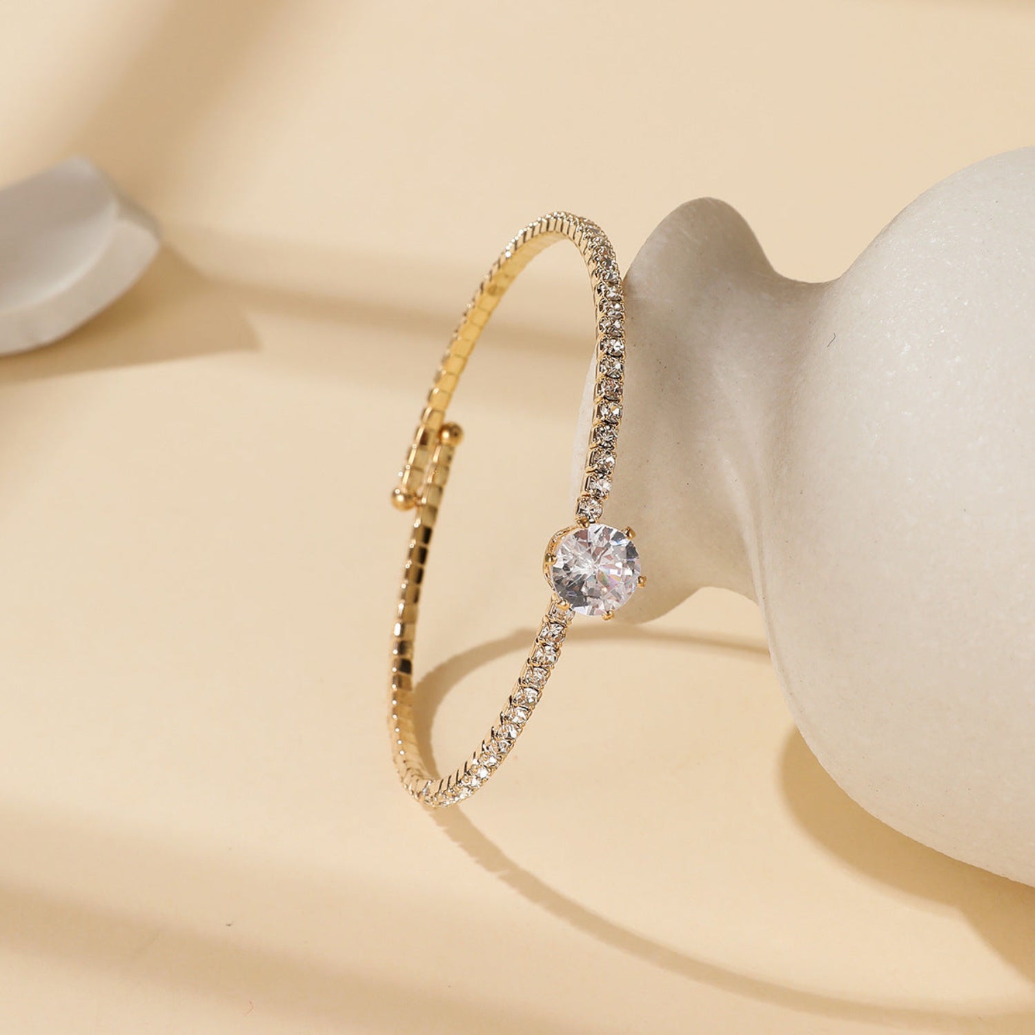 Gold Crystal Solitaire Bangle Bracelet JLTB1105
