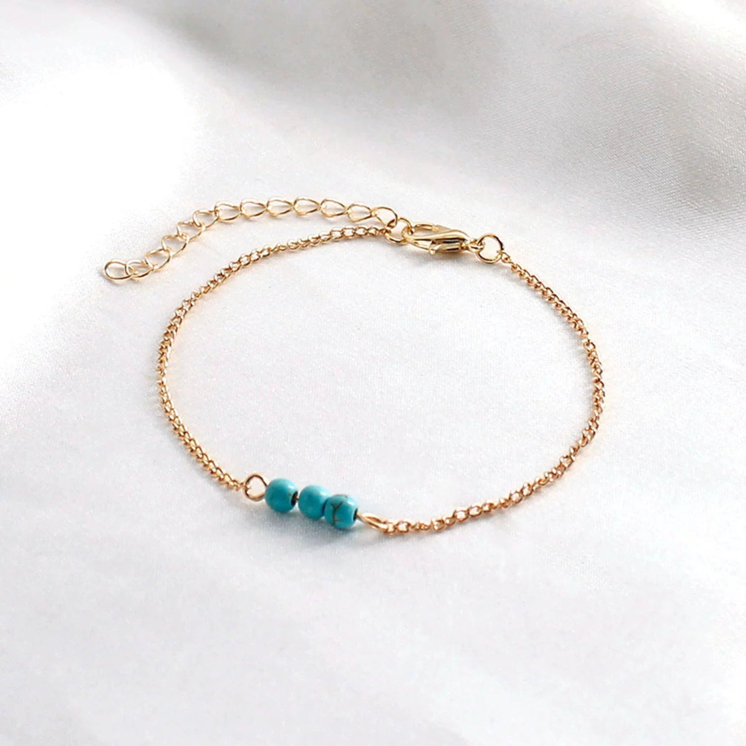 Gold Turquoise Bead Chain Bracelet JLTB1110