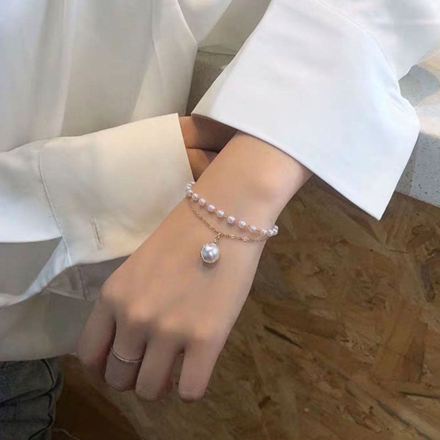 Layered Gold Pearl Charm Bracelet JLTB1112