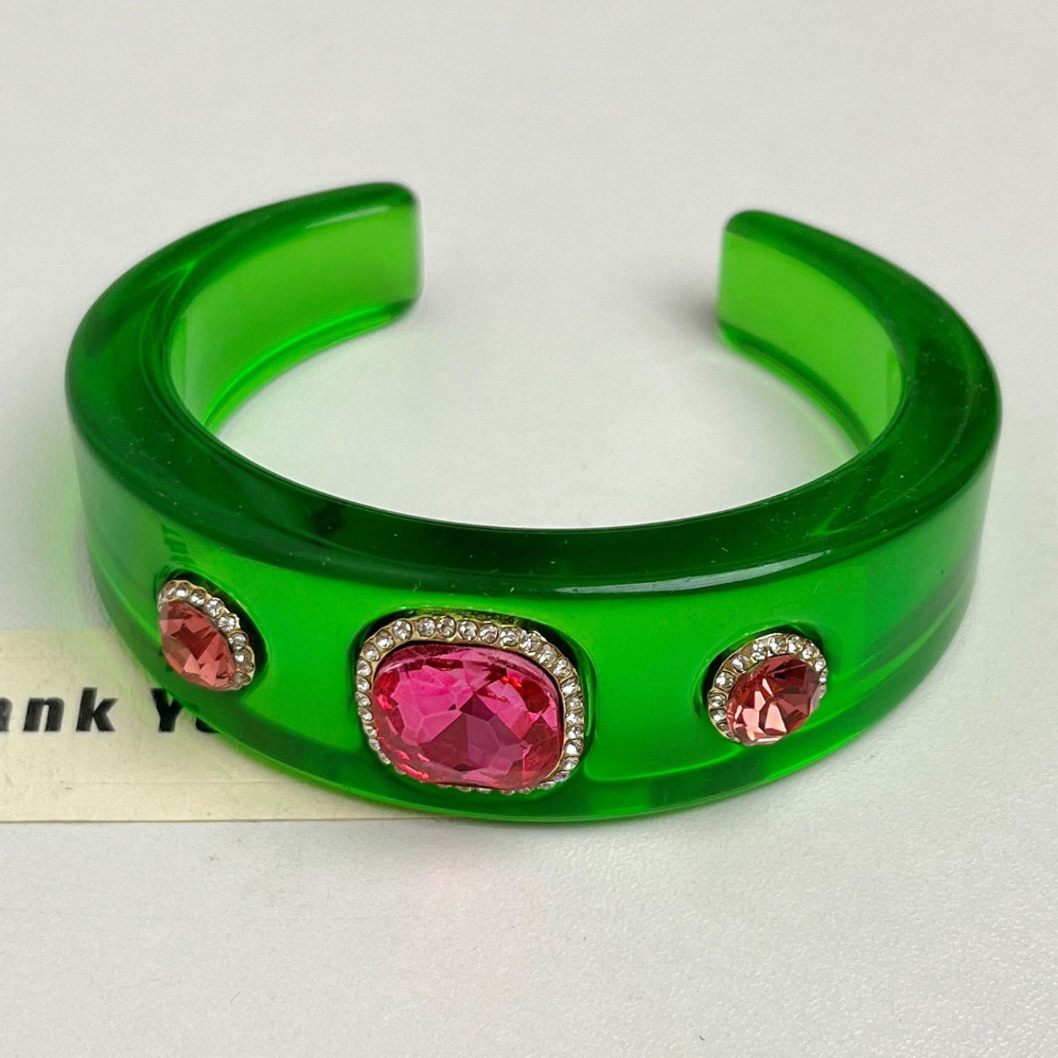 Emerald Green Pink Crystal Cuff Bracelet JLTB1120