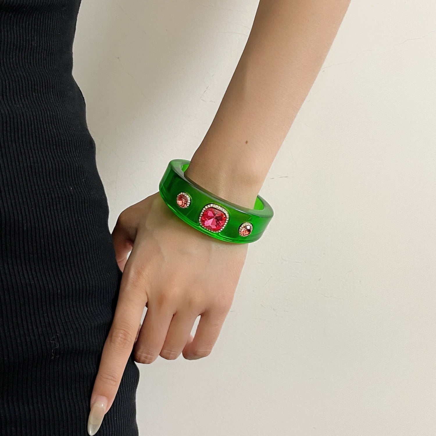 Emerald Green Pink Crystal Cuff Bracelet JLTB1120