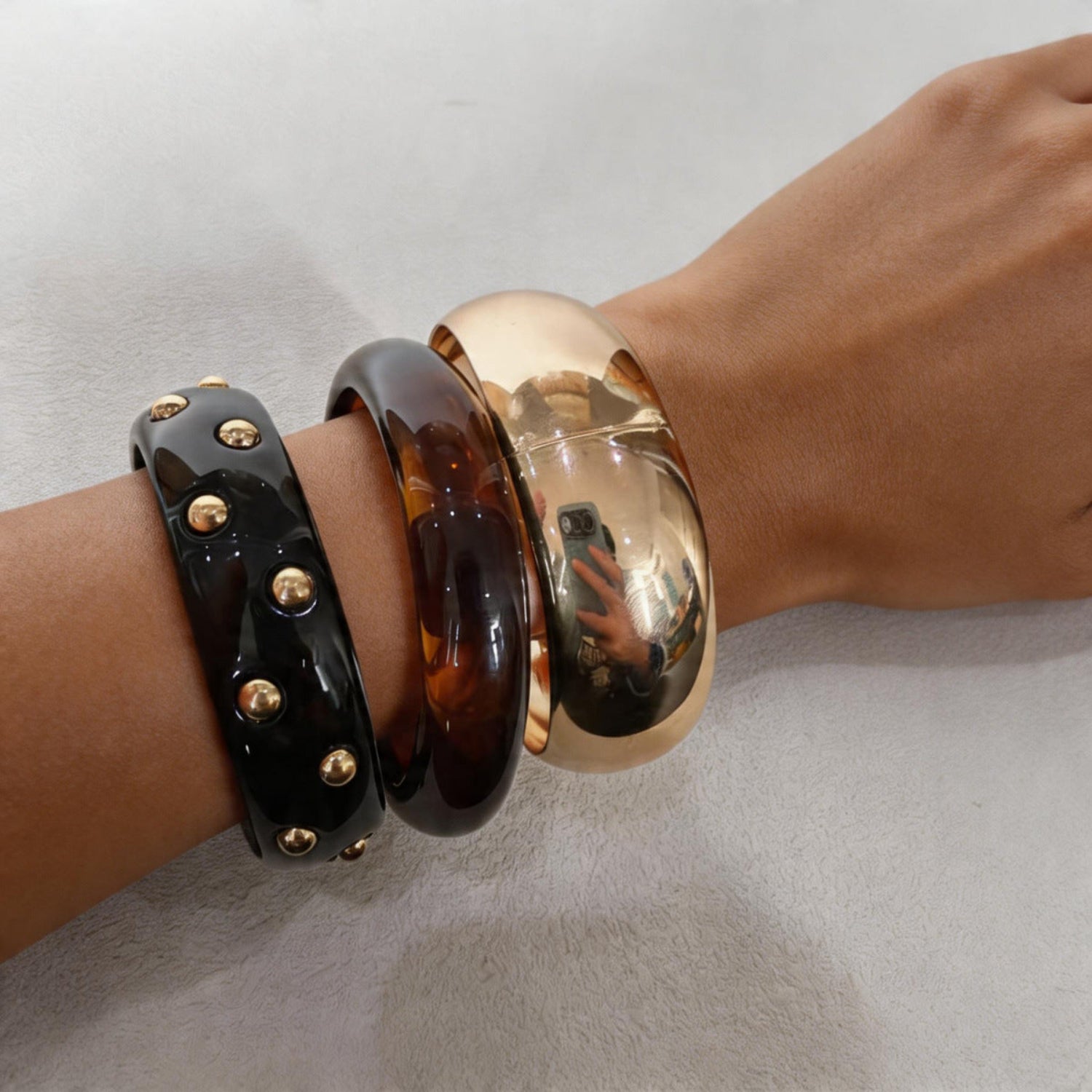 Chic Gold Black Studded Bracelet Set JLTB1125