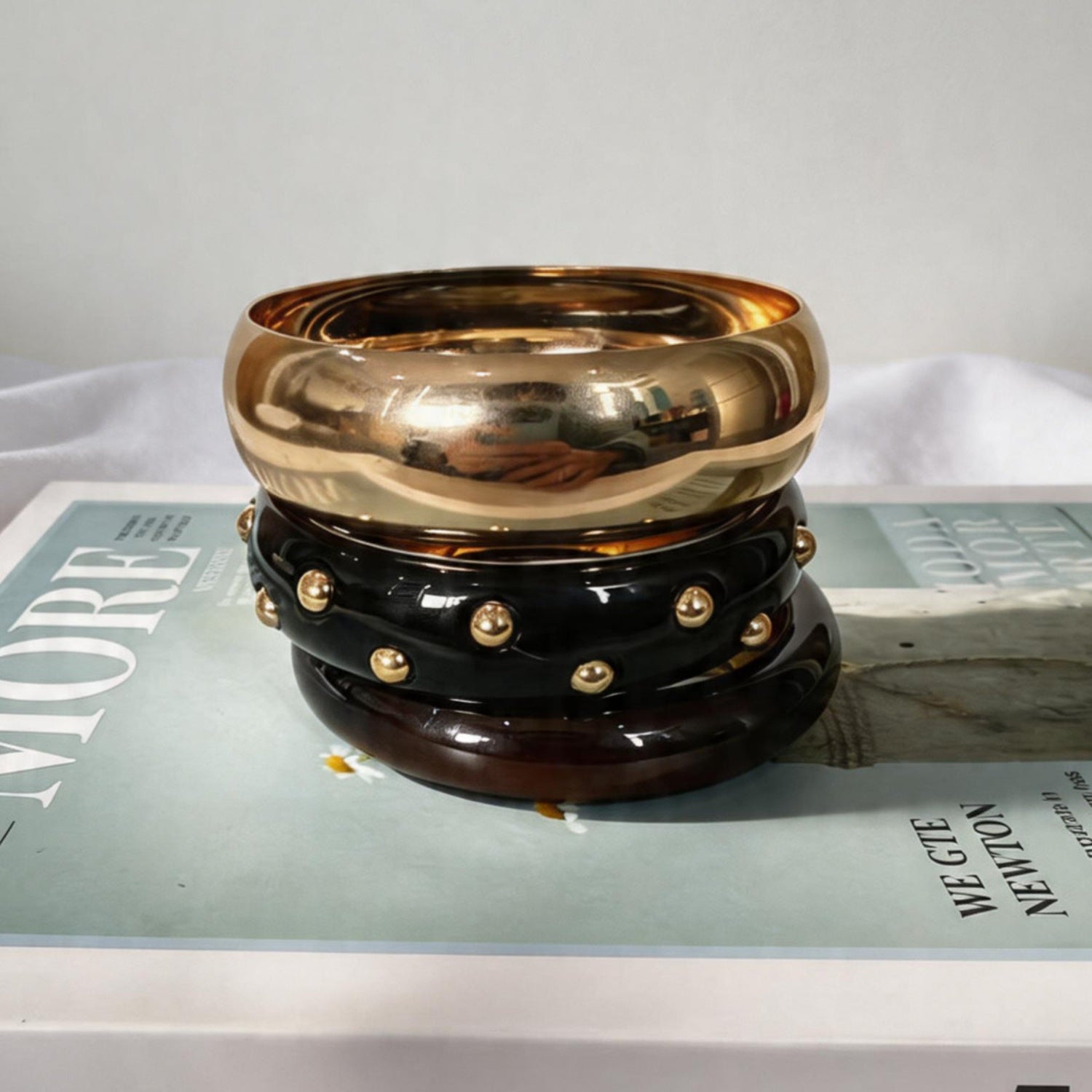 Chic Gold Black Studded Bracelet Set JLTB1125