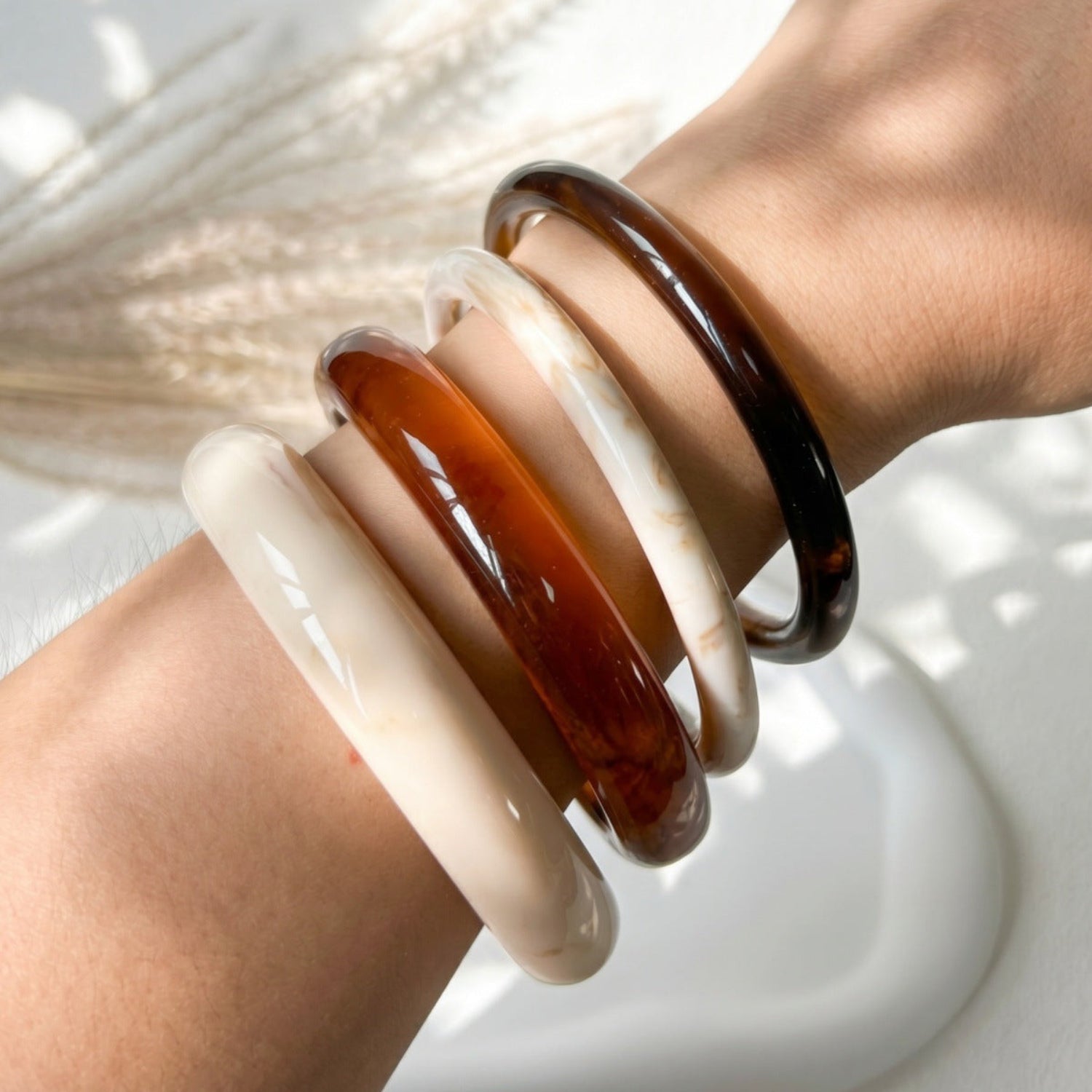 Classic Ivory & Tortoise Resin Bangle Set JLTB1126