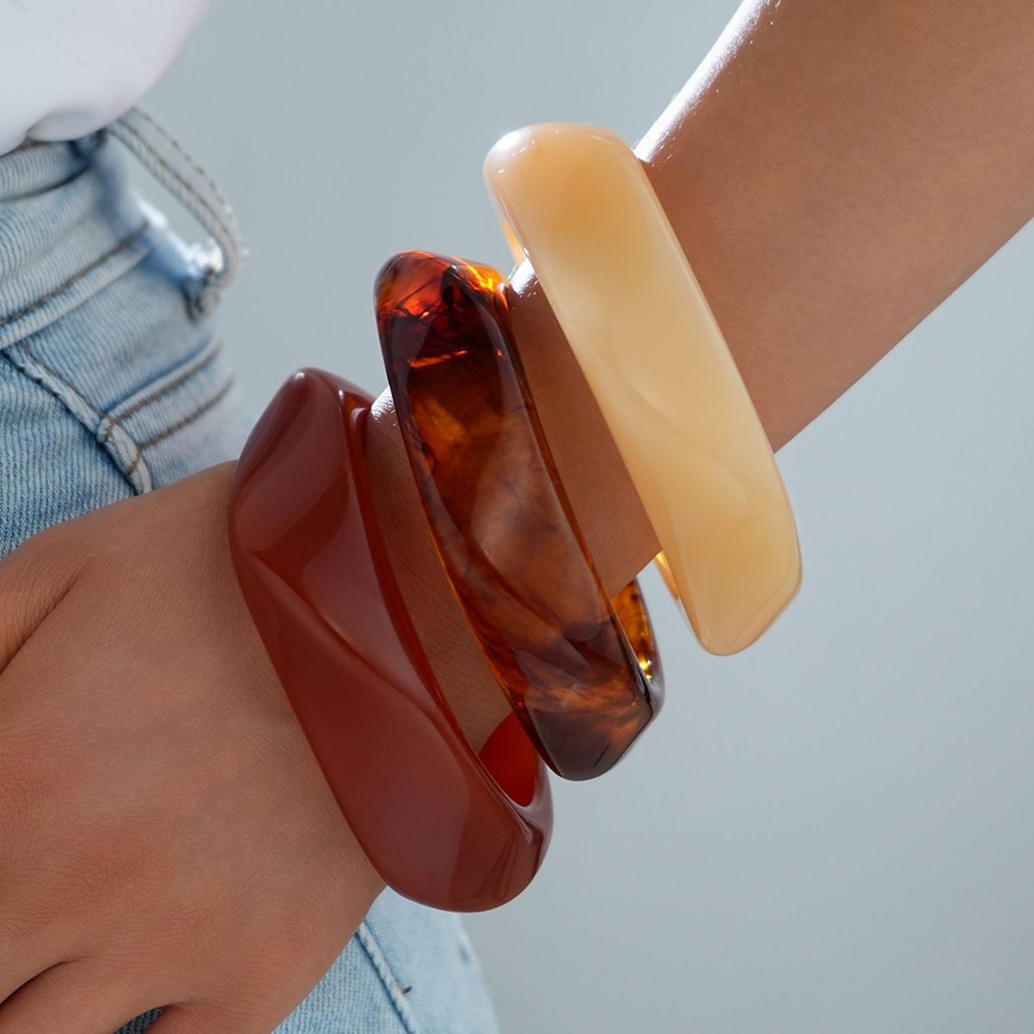 Amber Chunky Resin Bangle Set Of 3 JLTB1163