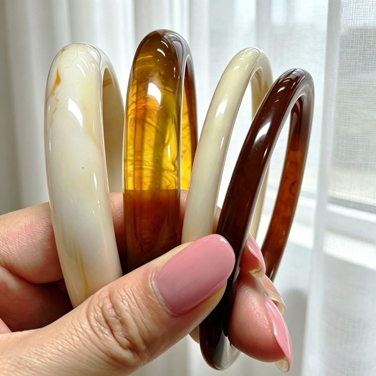 Amber Minimalist Resin Bangle Set Of 4 JLTB1164