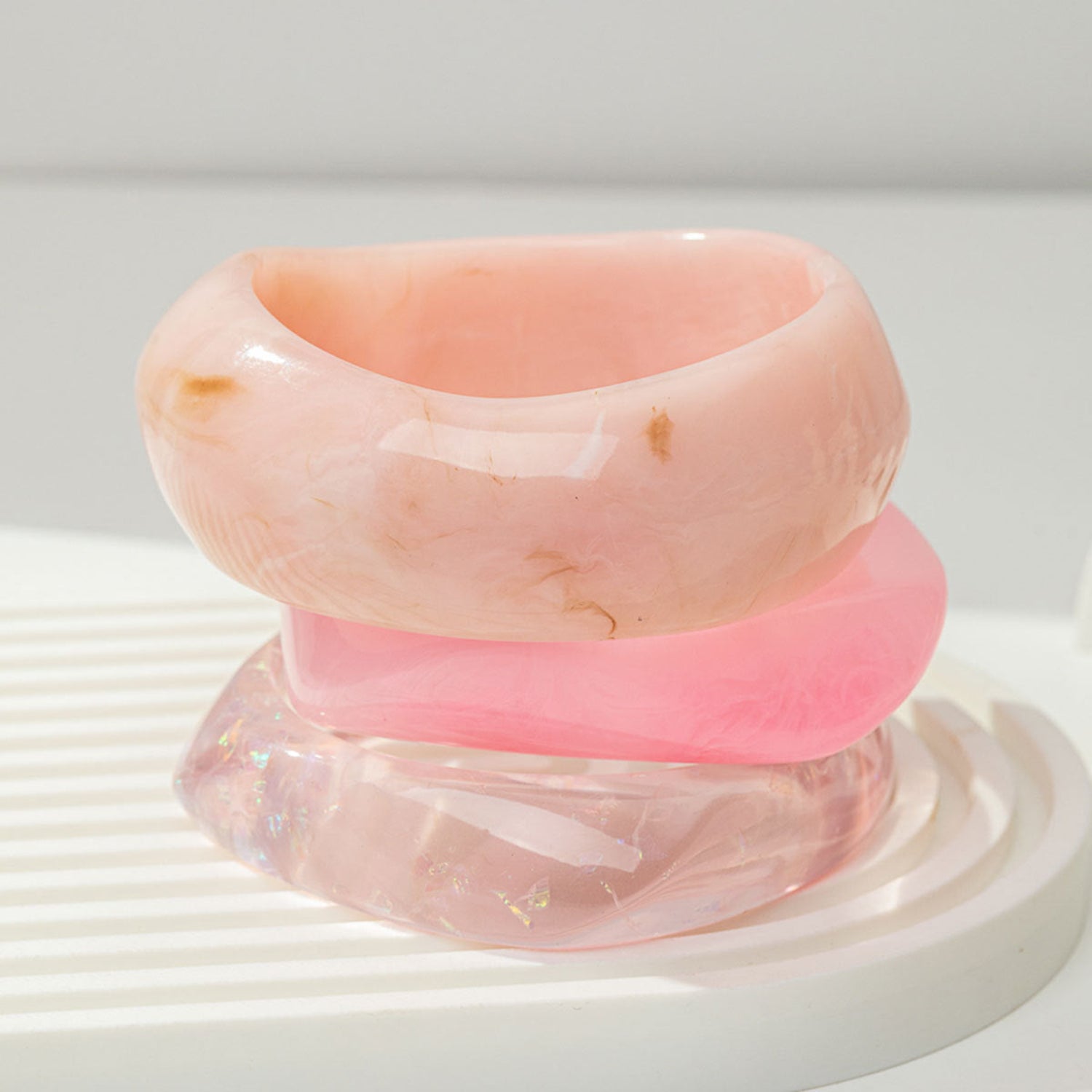 Baby Pink Chunky Curved Bangle Set Of 3 JLTB1170
