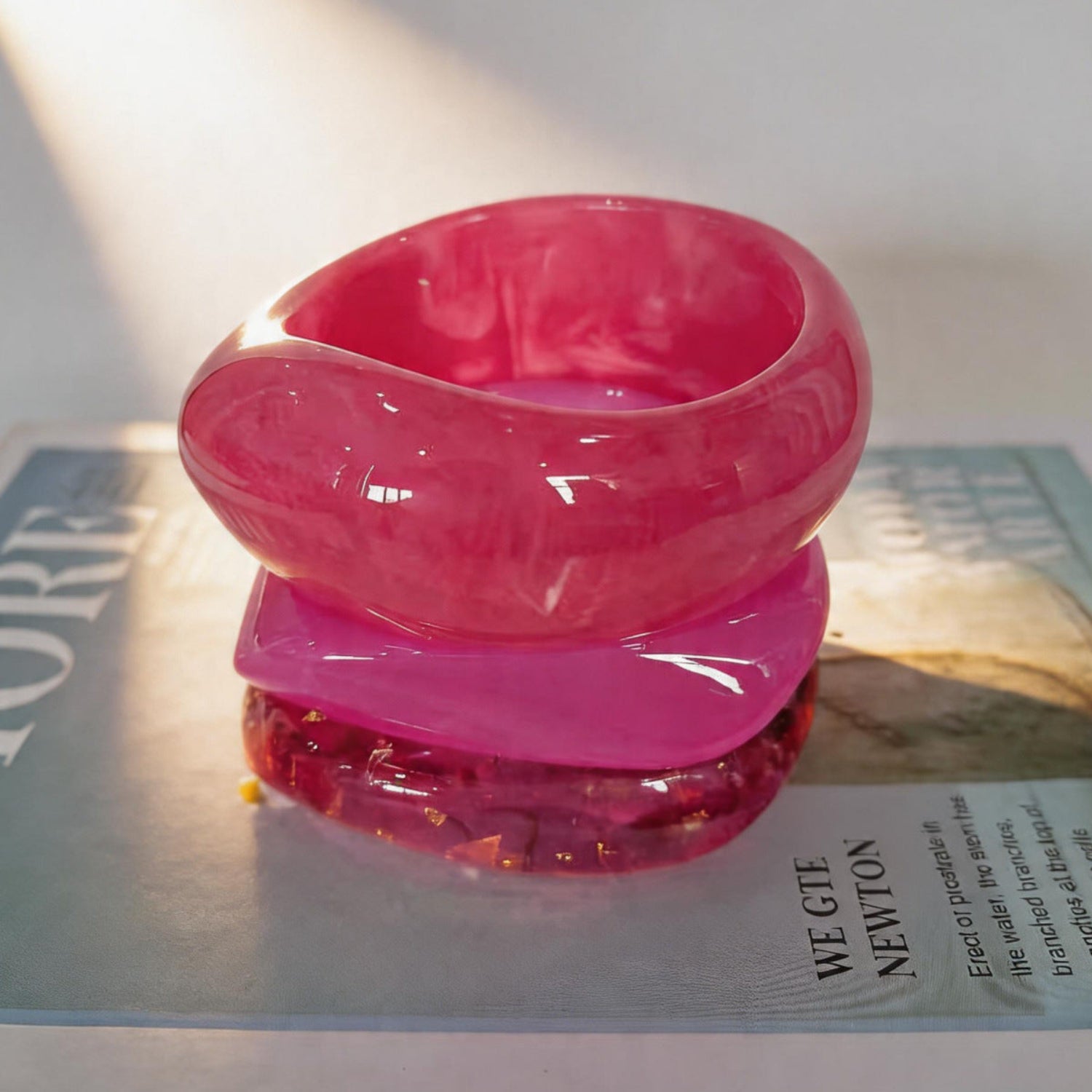 Pink Chunky Curved Bangle Set Of 3 JLTB1171
