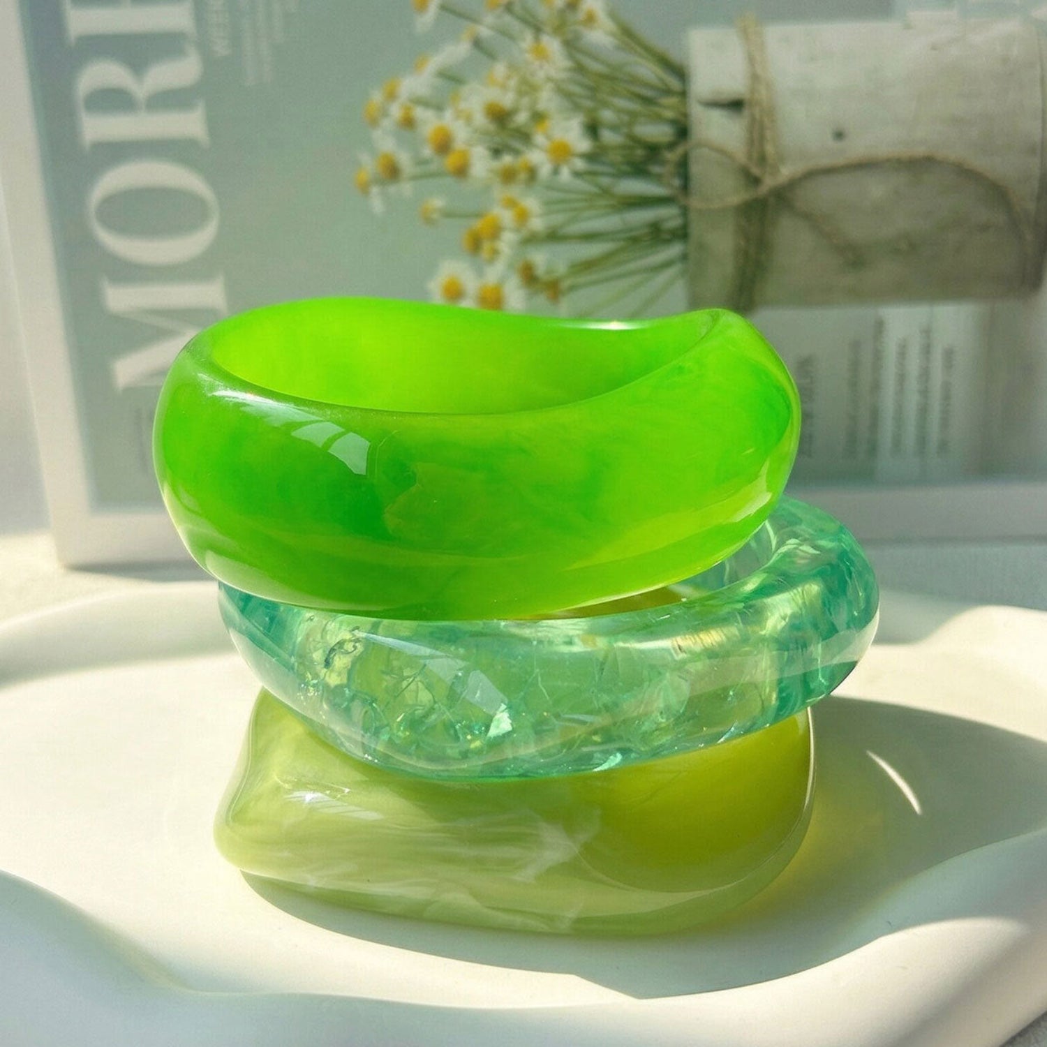 Green Chunky Curved Bangle Set Of 4 JLTB1172