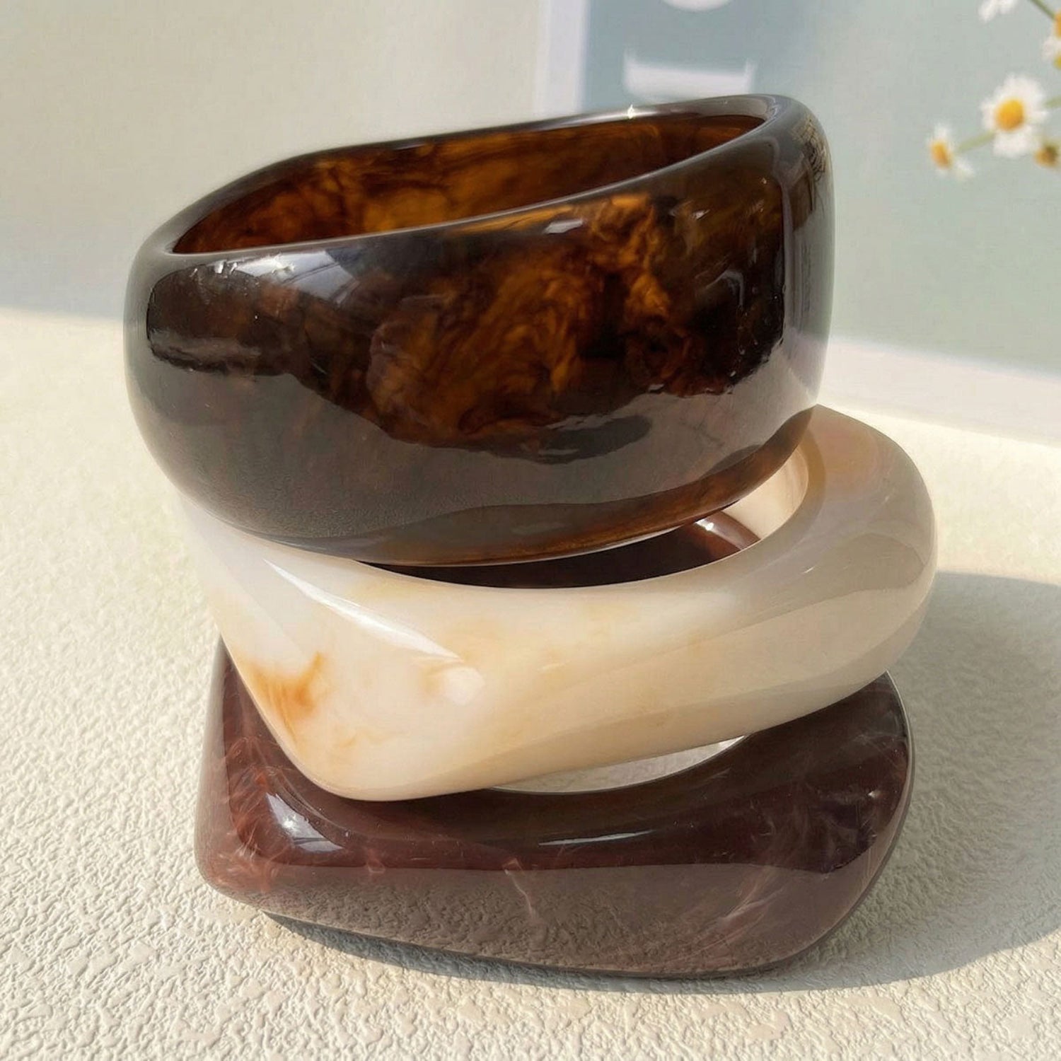 Brown Chunky Curved Bangle Set Of 3 JLTB1173