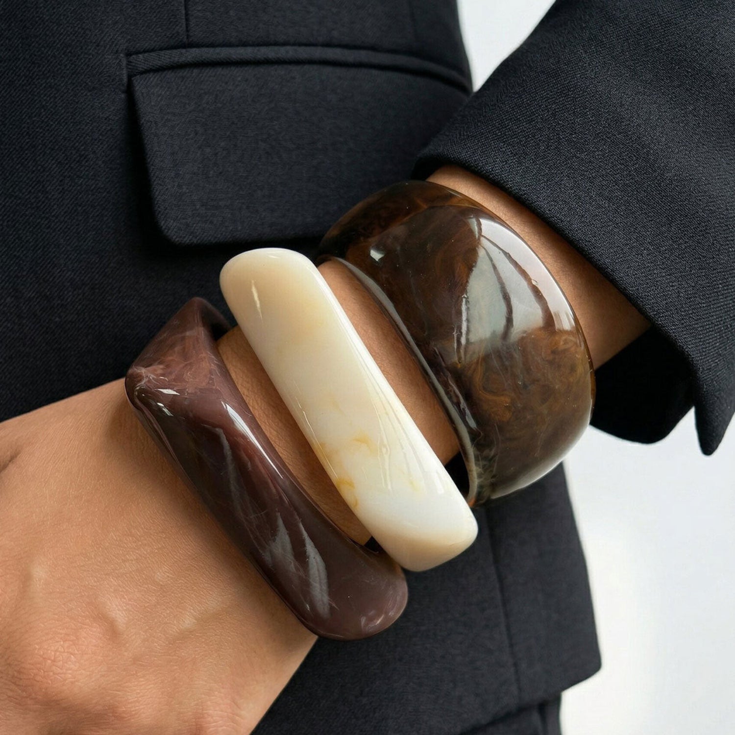 Brown Chunky Curved Bangle Set Of 3 JLTB1173