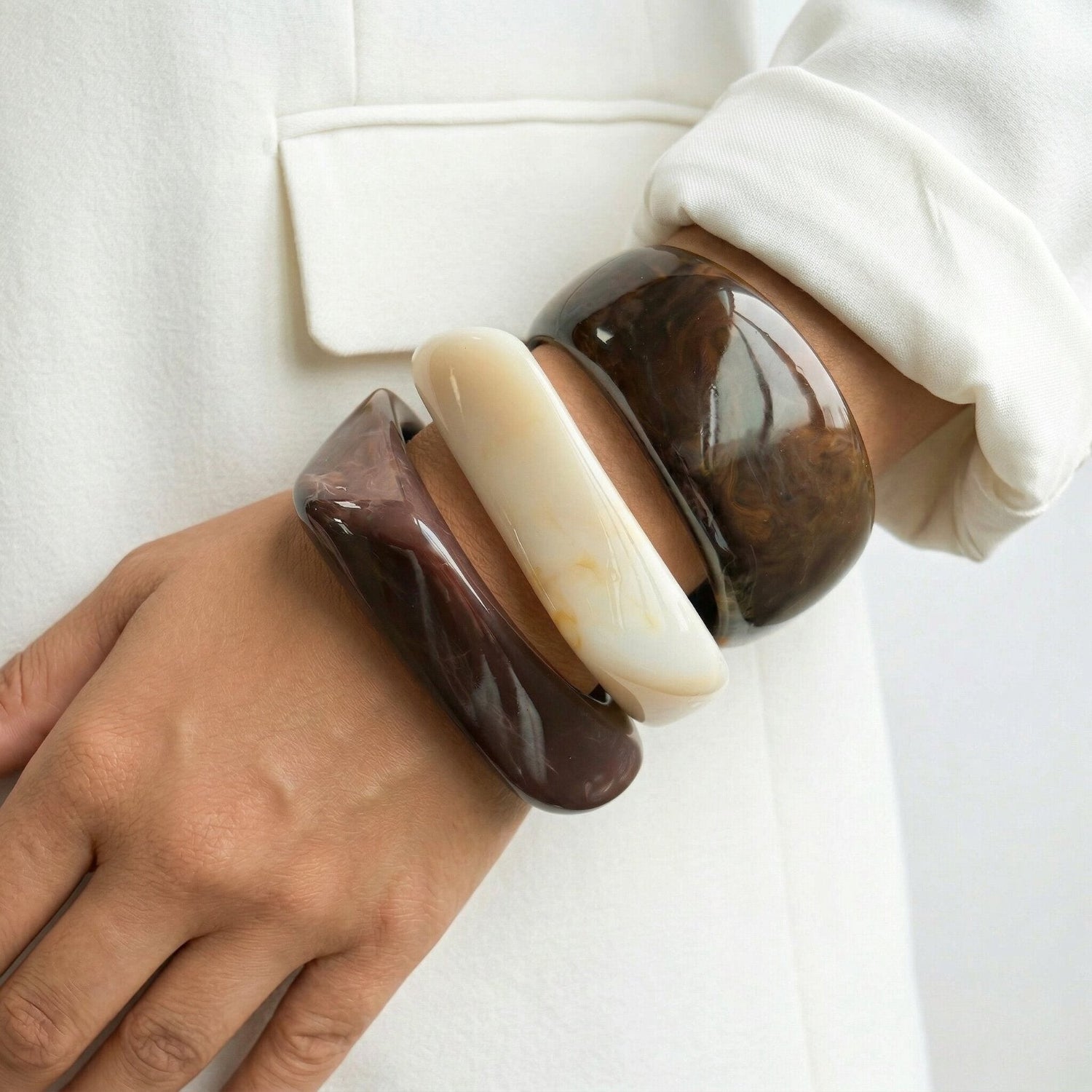 Brown Chunky Curved Bangle Set Of 3 JLTB1173