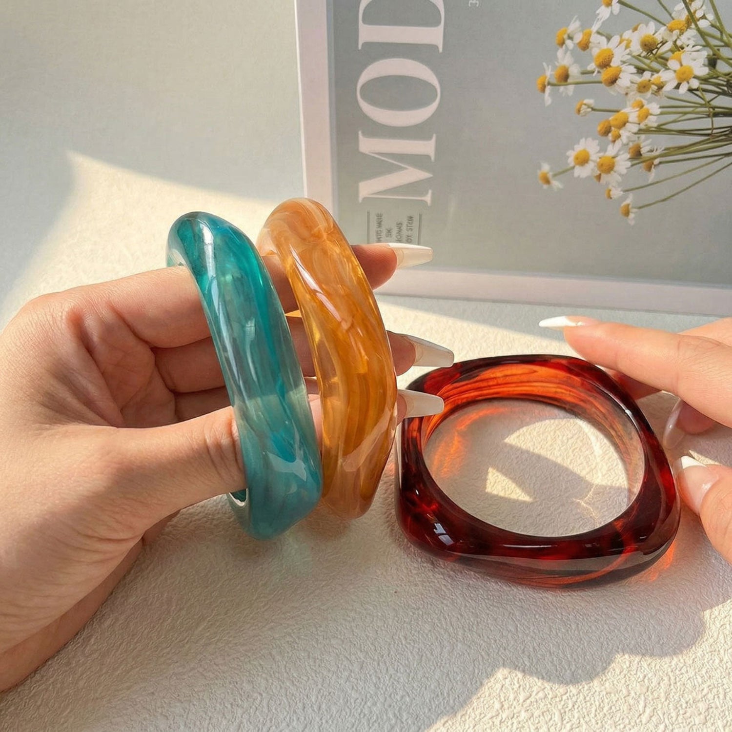 Colorful Chunky Curved Bangle Set Of 3 JLTB1175