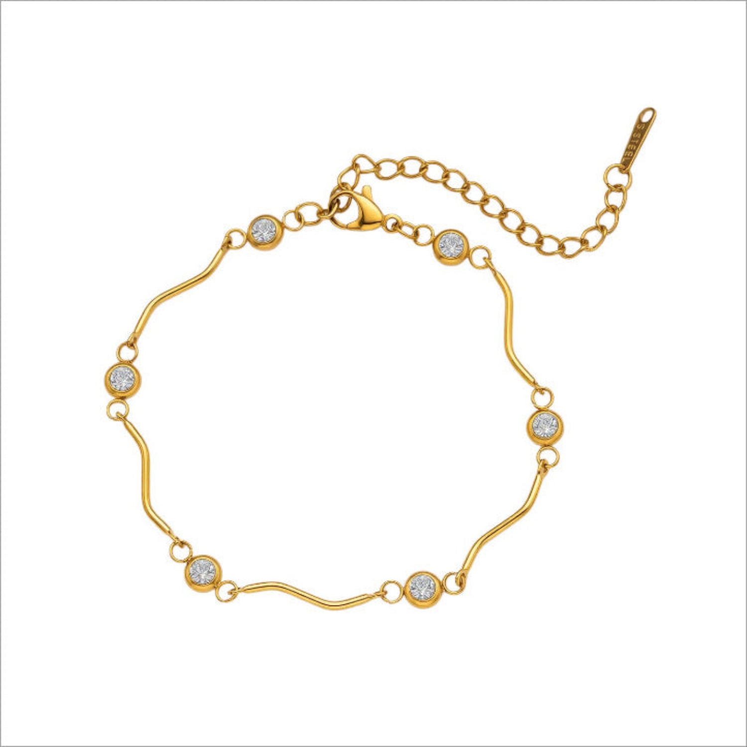 Gold Wavy Crystal Station Bracelet JLTB1183